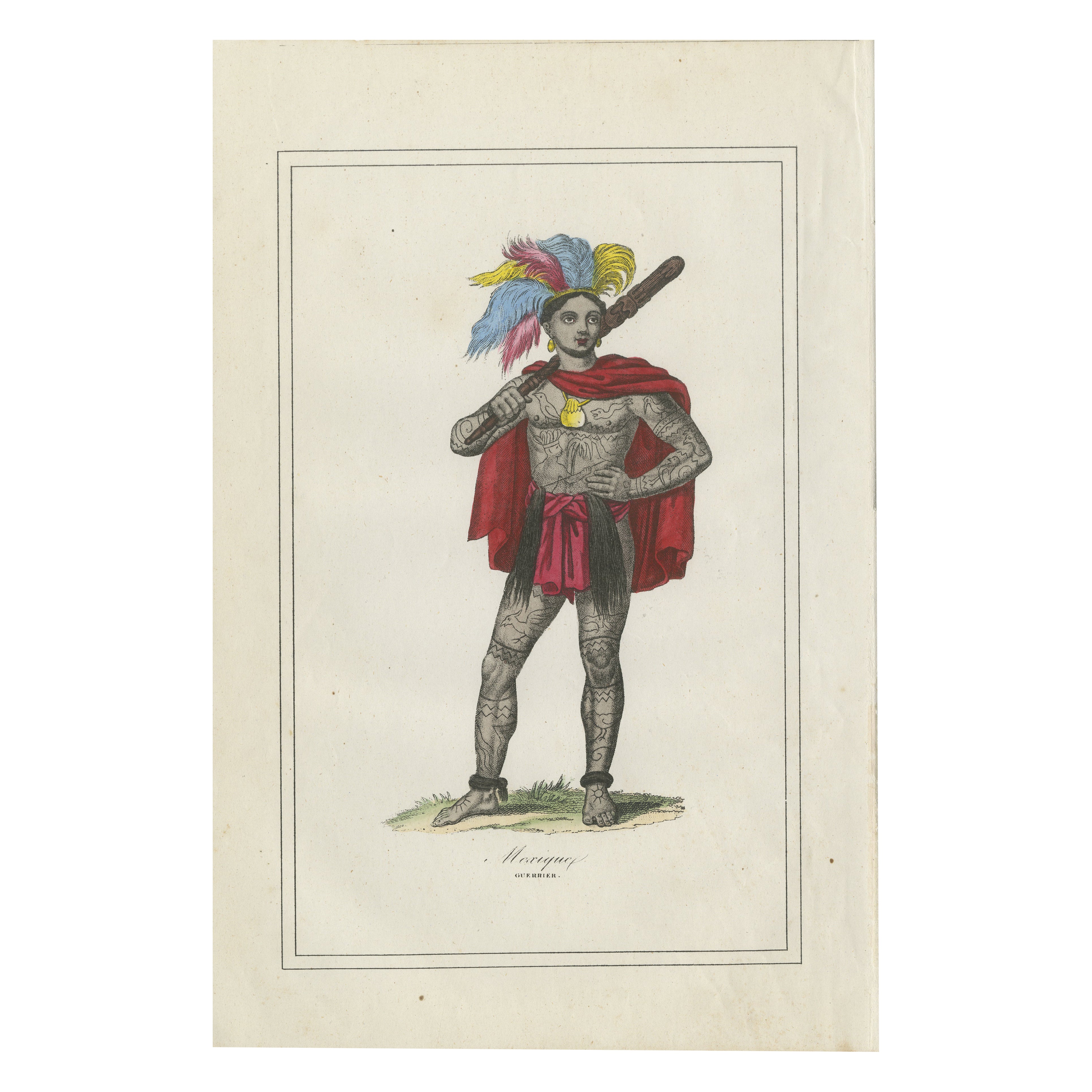 Tattooed Maori Warrior Costume Print – Antique Hand-Colored Lithograph, 1854