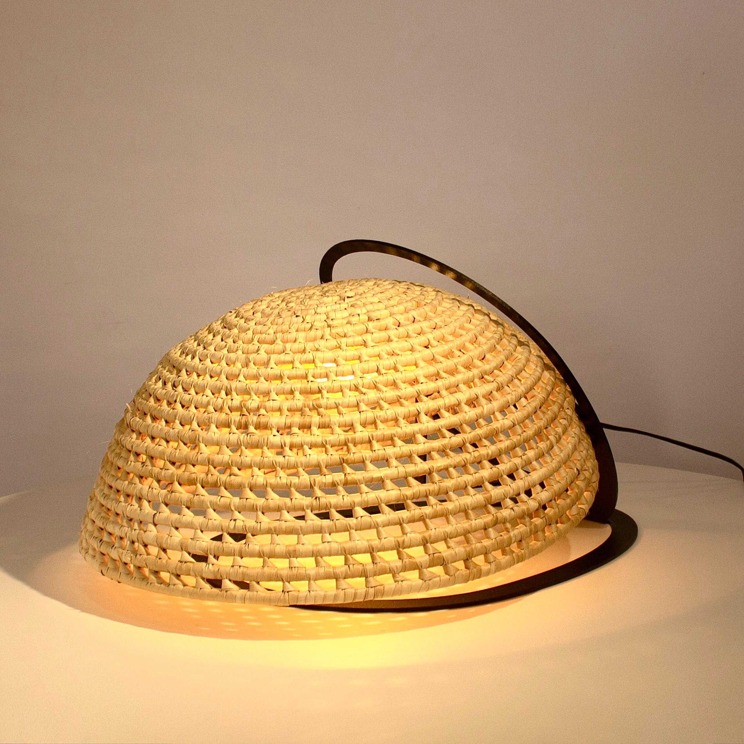 Contemporary Tatupeba Sconce Lamp BLACK in Natural Palm Fiber 'LARGE'  - EU plug typ C For Sale