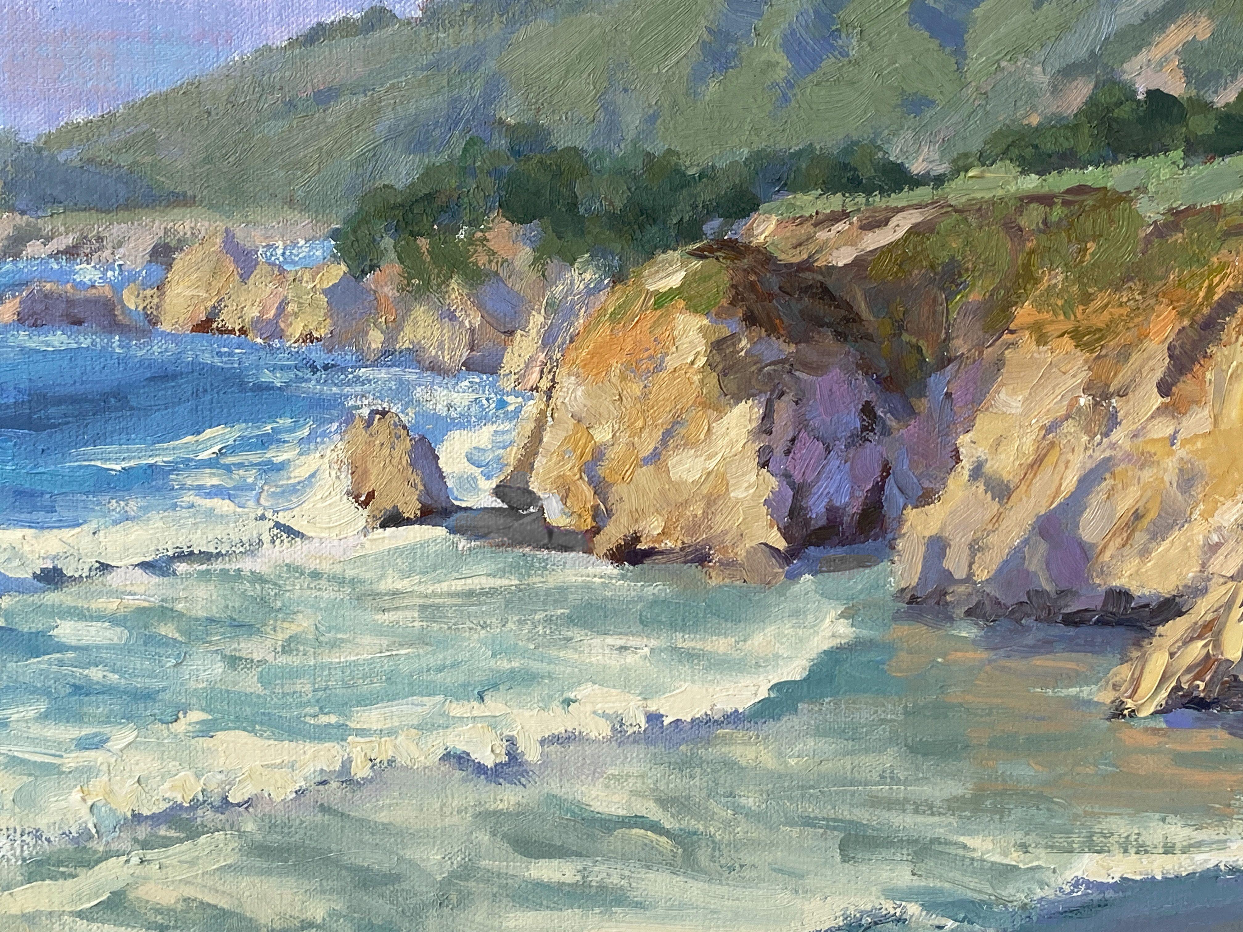 Scogliere e onde lungo la costa della California, Pittura, Olio su tela - Painting Impressionismo di Tatyana Fogarty