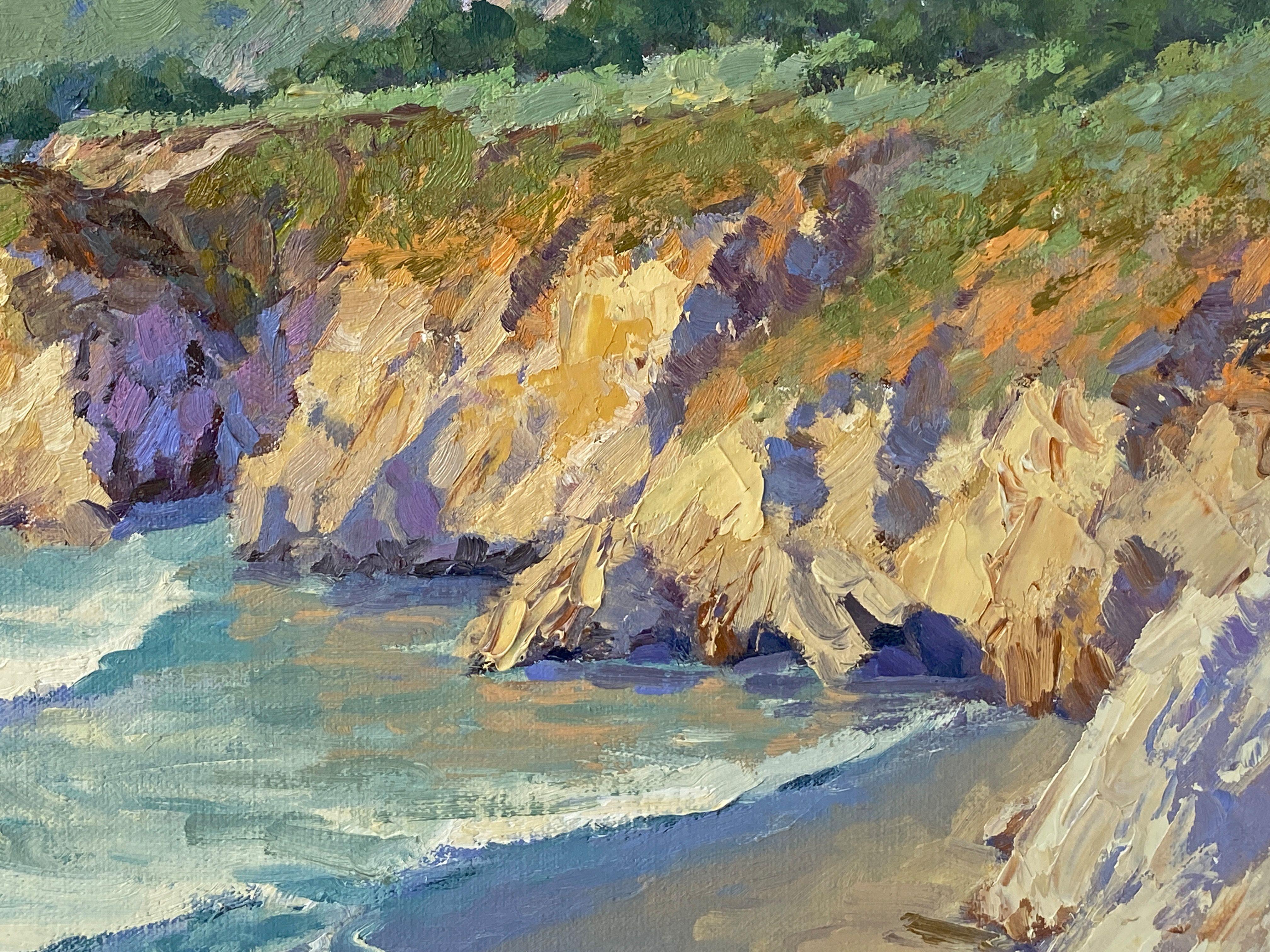 Adoro dipingere le vedute dell'oceano e ogni anno faccio molti viaggi sulla costa della California settentrionale per dipingere piccoli studi sul posto, che poi diventano il mio materiale di riferimento per i dipinti in studio più grandi.     Mi