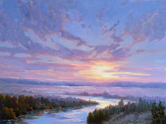 Clouds Dance Reflections At Sunset, Painting, Oil on Canvas