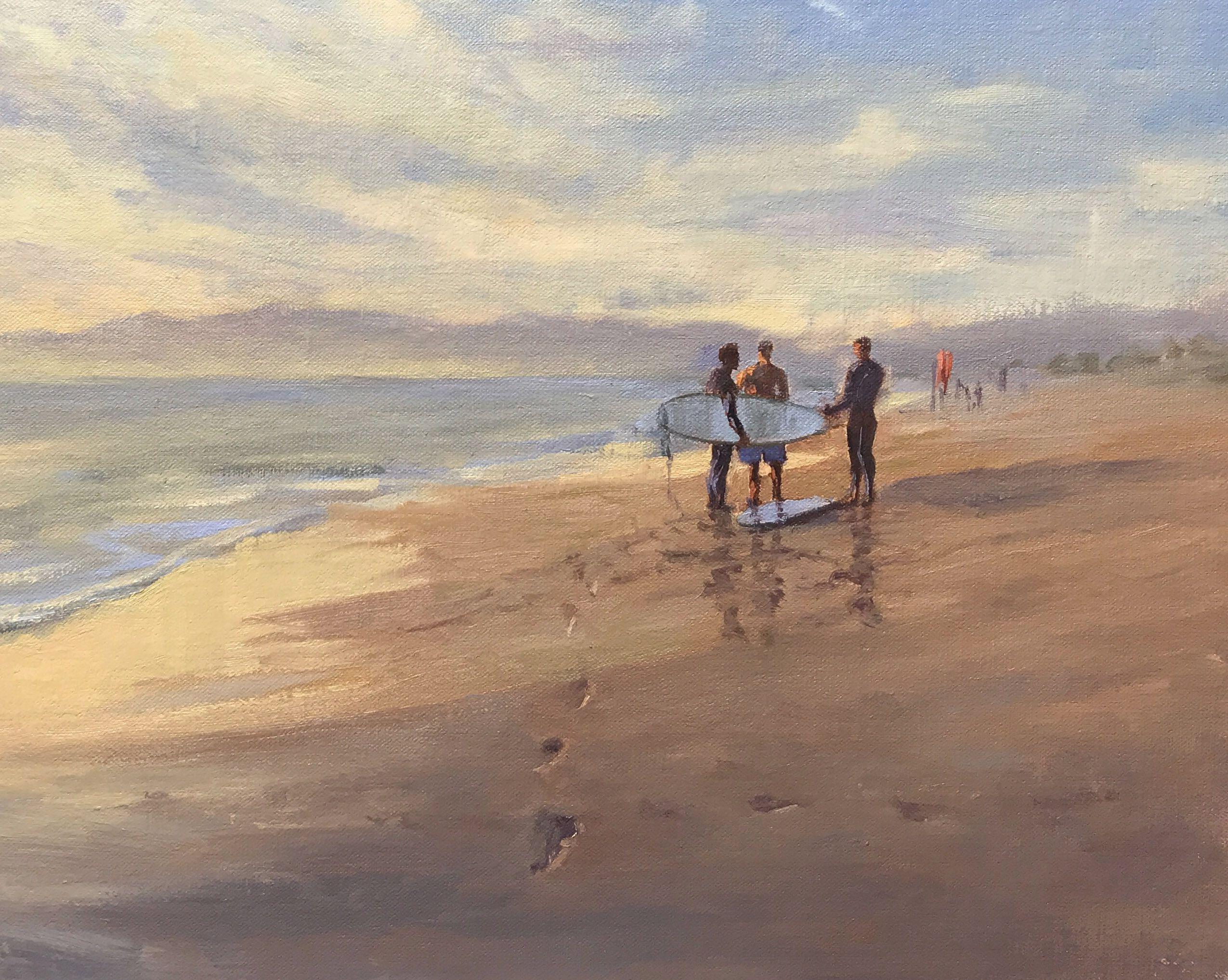 Sunset Surfing California Landscape, Painting, Oil on Canvas 1