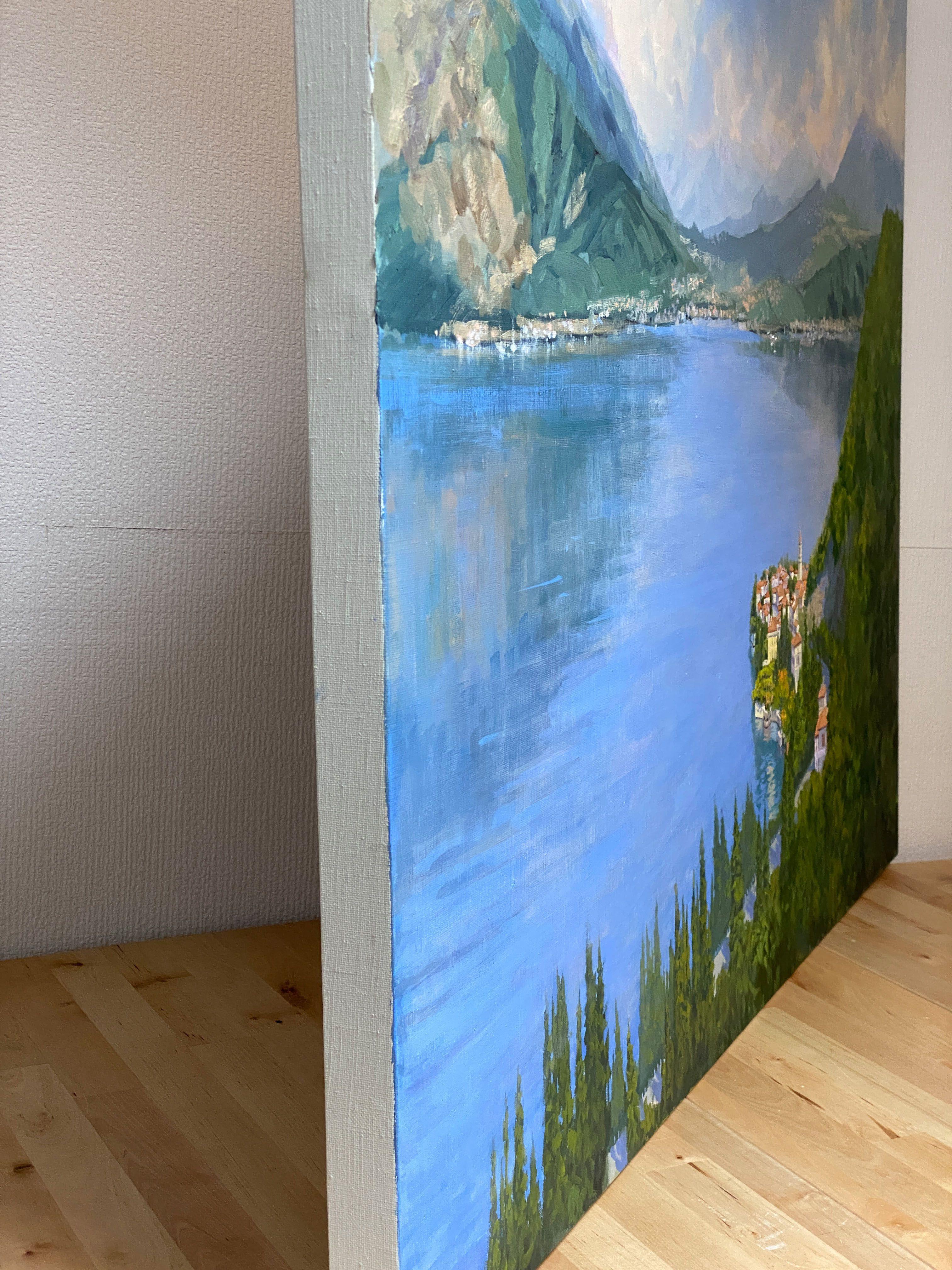 Vista De Varenna En El Lago Como, Italia, Pintura, Óleo Sobre Lienzo - Painting Impresionista de Tatyana Fogarty