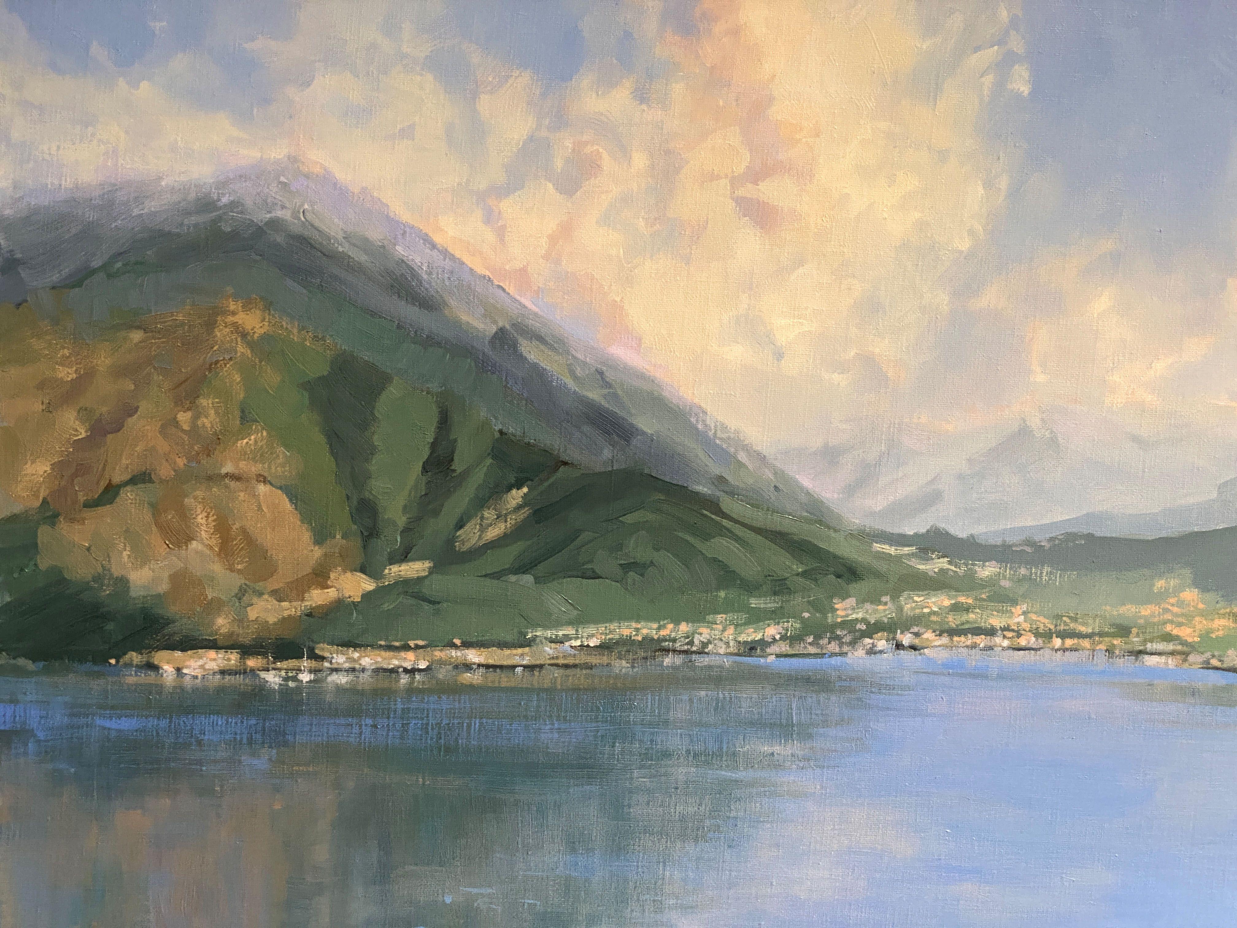 Vista De Varenna En El Lago Como, Italia, Pintura, Óleo Sobre Lienzo en venta 1