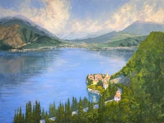 View Of Varenna On Lake Como, Italy, Painting, Oil on Canvas