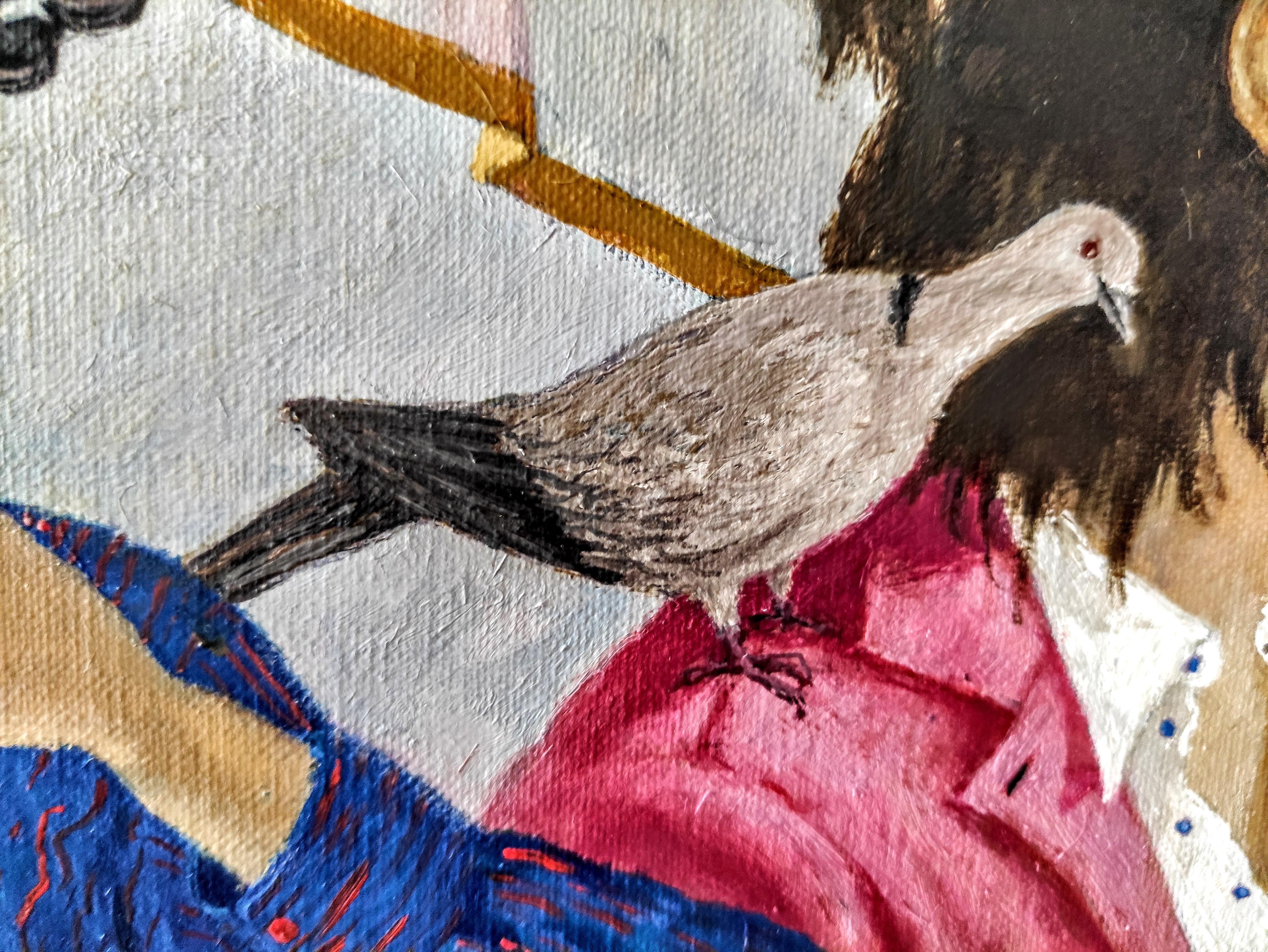 Duetto con violoncellista. 2016. Olio su tela, 64 x 70 cm in vendita 2