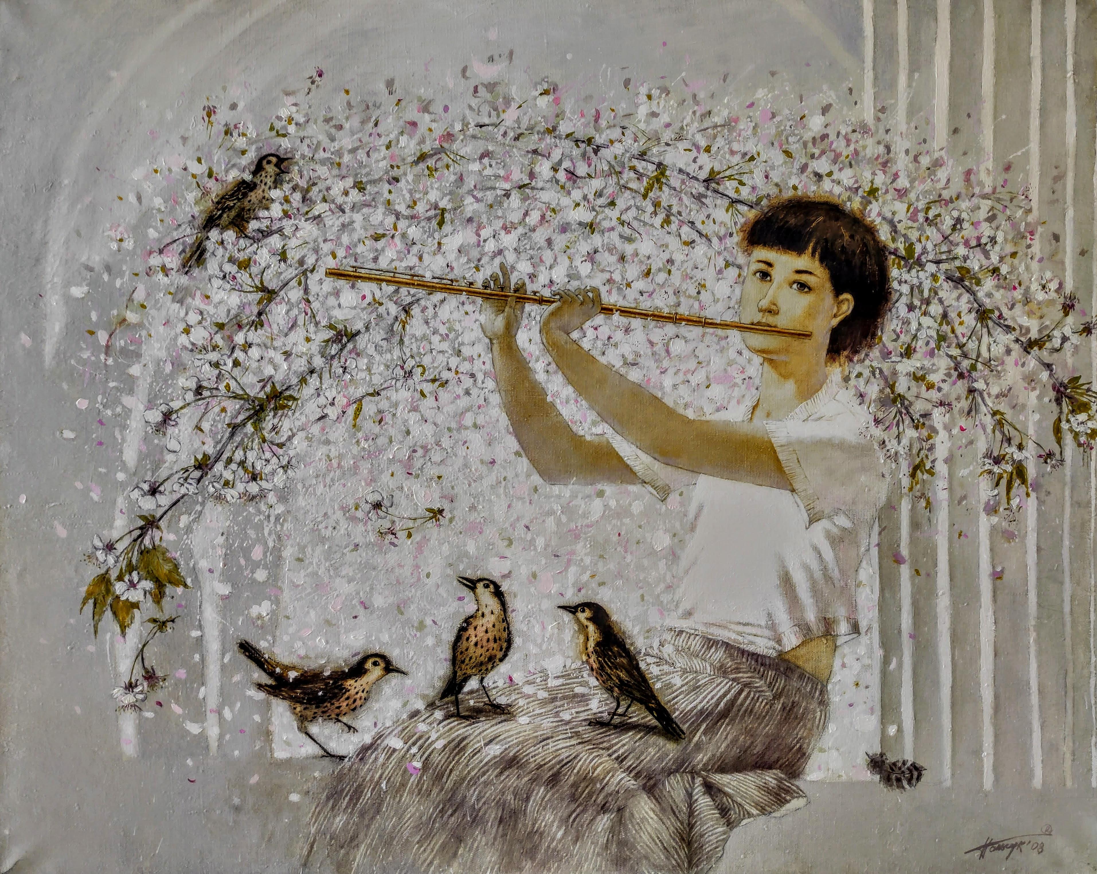 Tatyana Palchuk Figurative Painting – Flute-Ton. 2008. Ölgemälde auf Leinen, 80x100 cm   