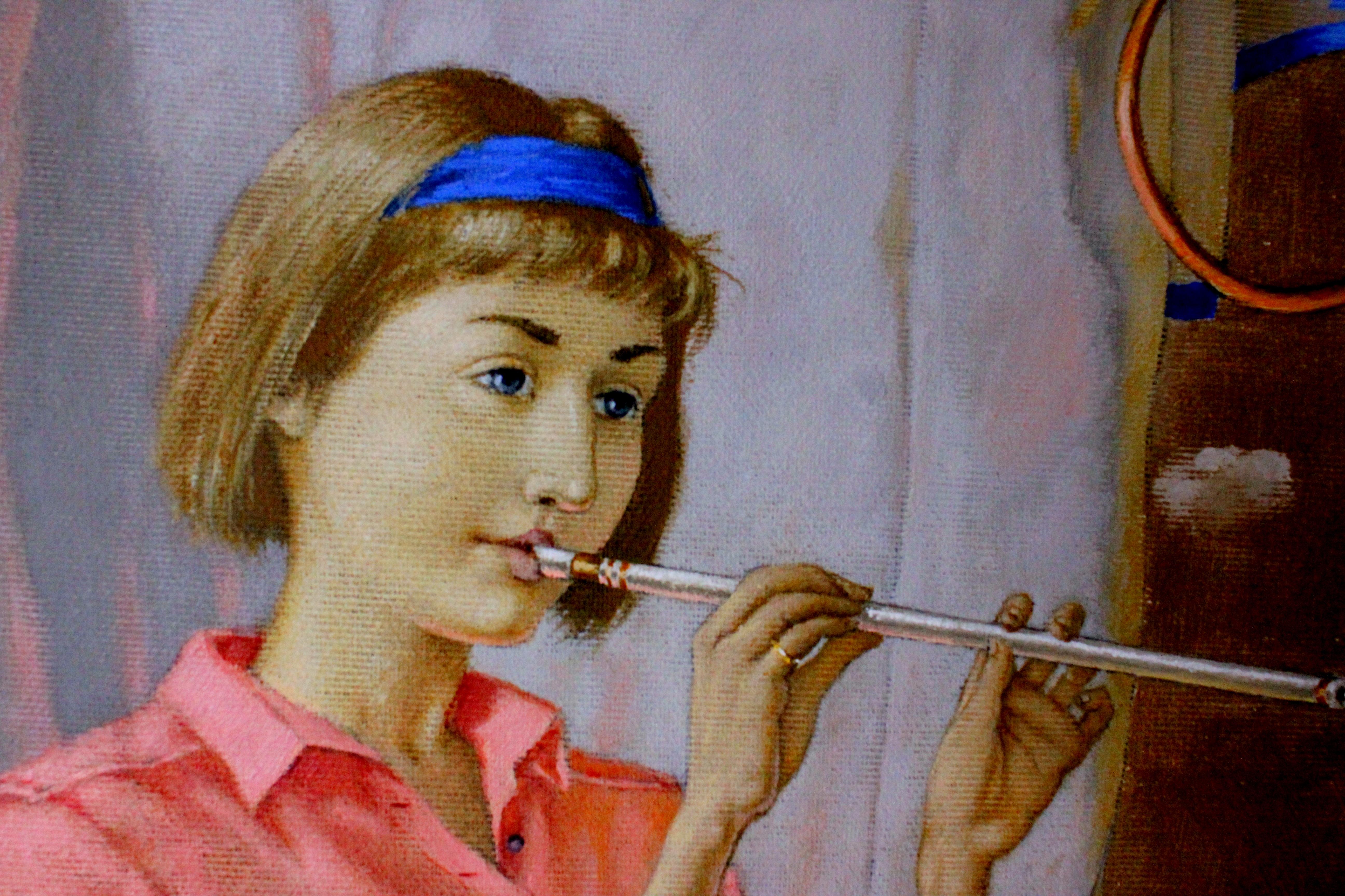 Flutist and Mandolin Player. 2016. Oil on canvas, 64x70 cm - Realist Painting by Tatyana Palchuk