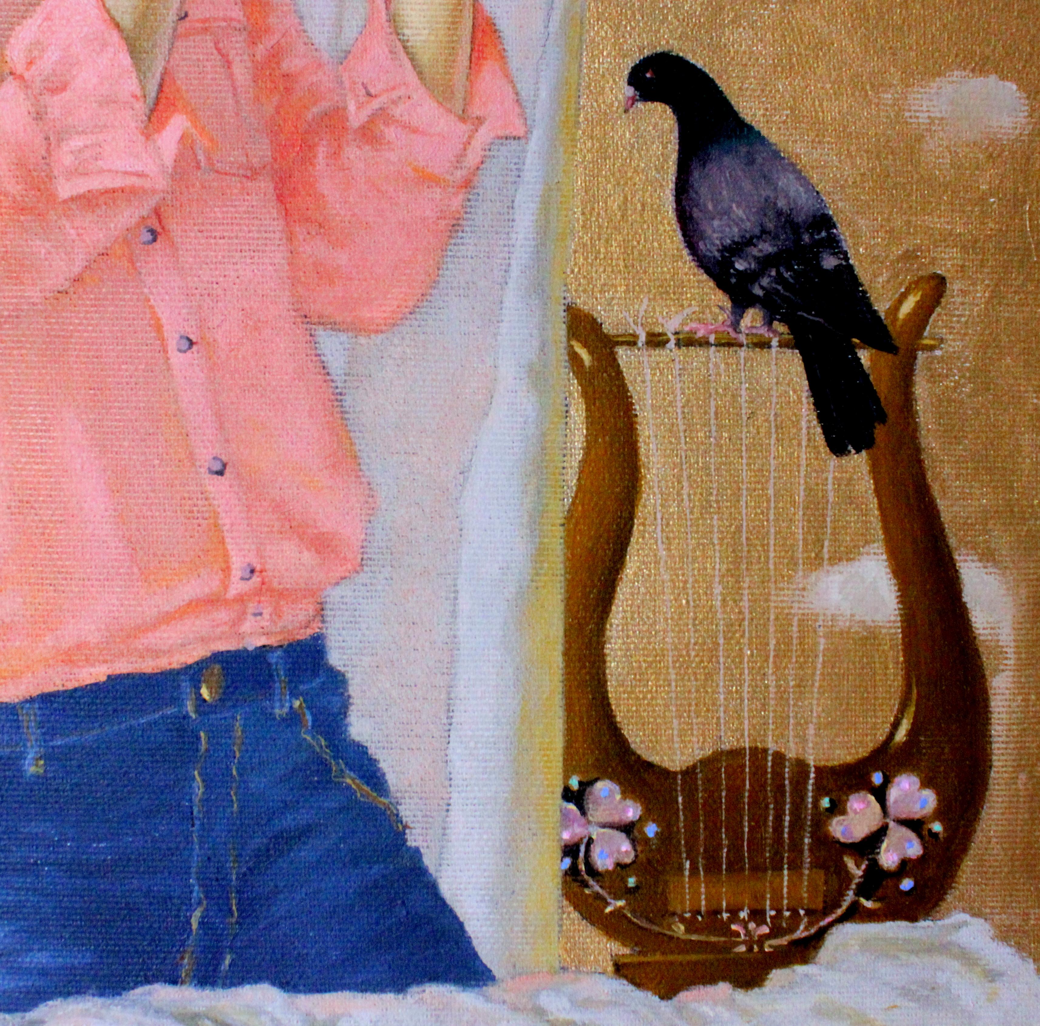 Flutist and Mandolin Player. 2016. Oil on canvas, 64x70 cm - Gray Figurative Painting by Tatyana Palchuk