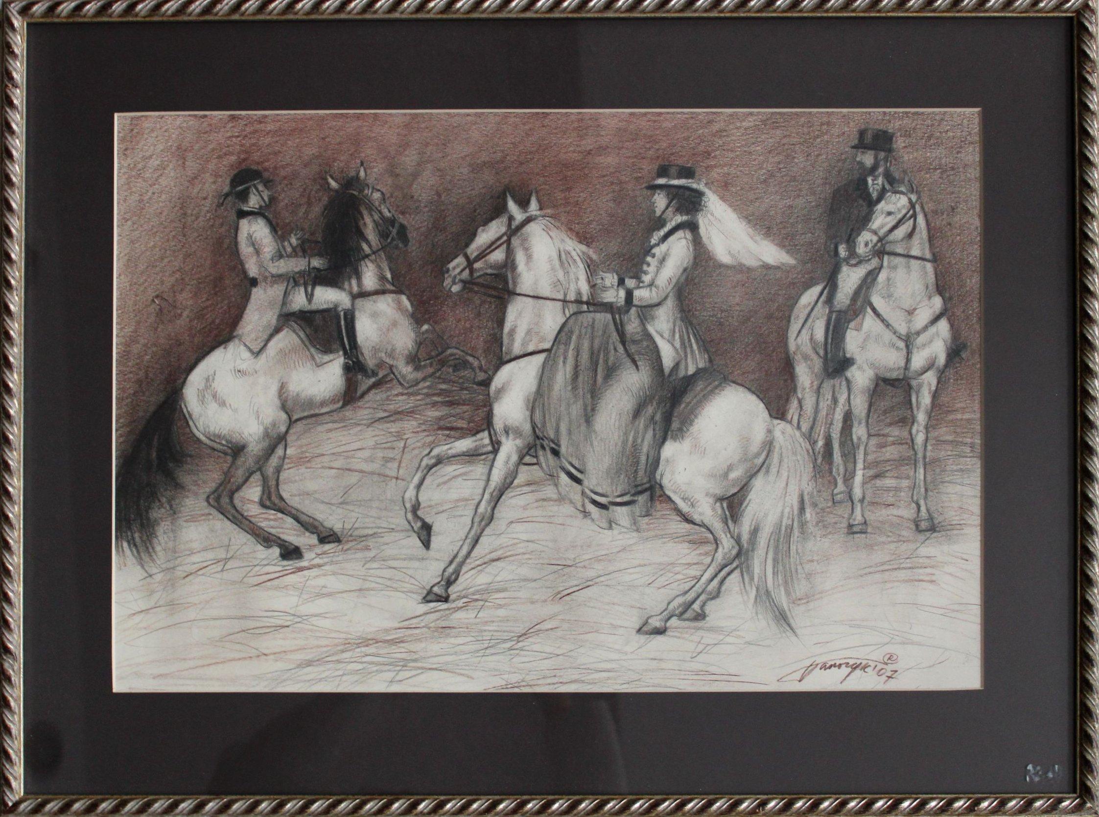 Horsemens, carta/mix media, 2007 - Painting di Tatyana Palchuk