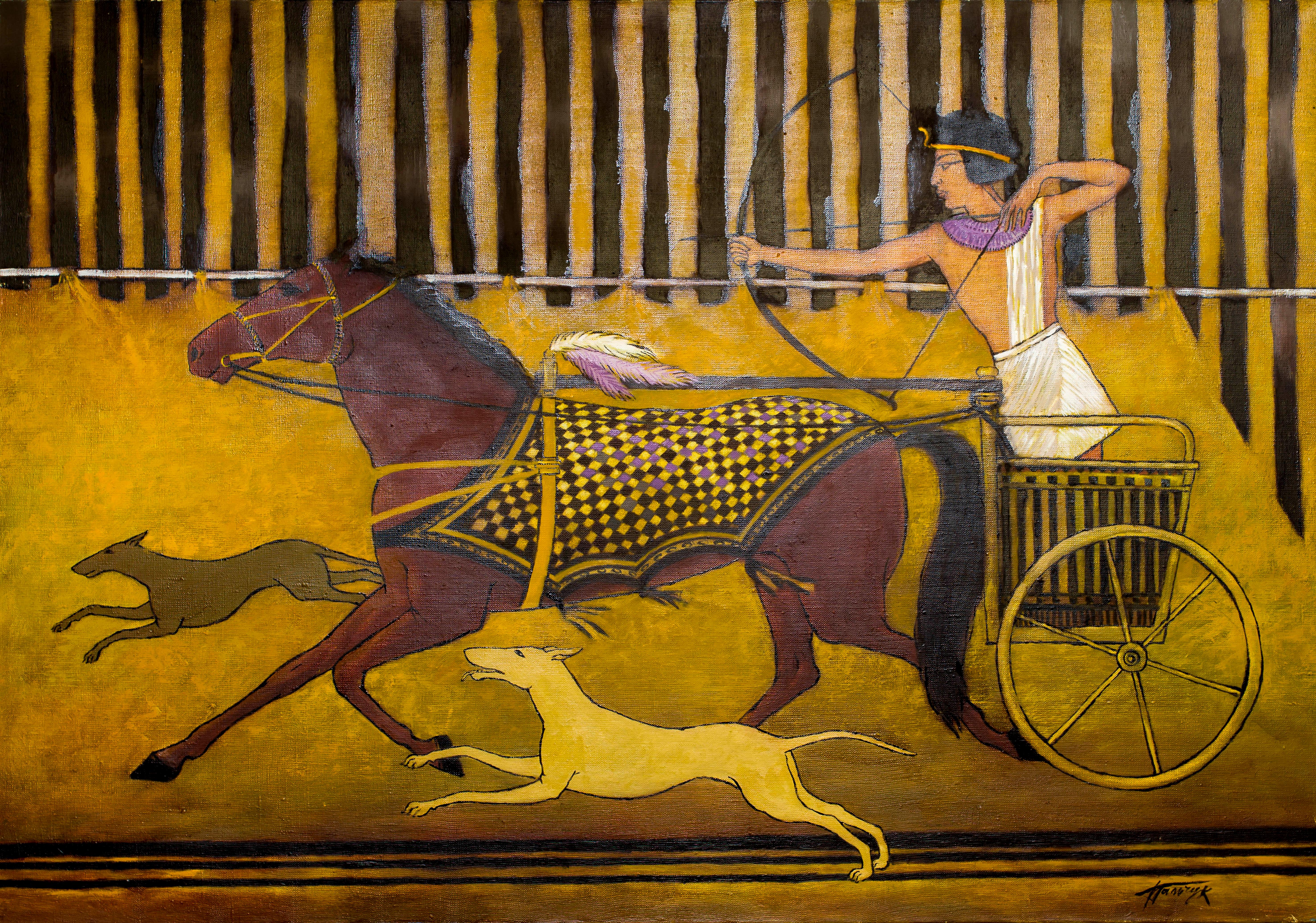 Die Jagd auf Pharaonen. 2001. Öl auf Leinen, 70x100 cm, Öl   