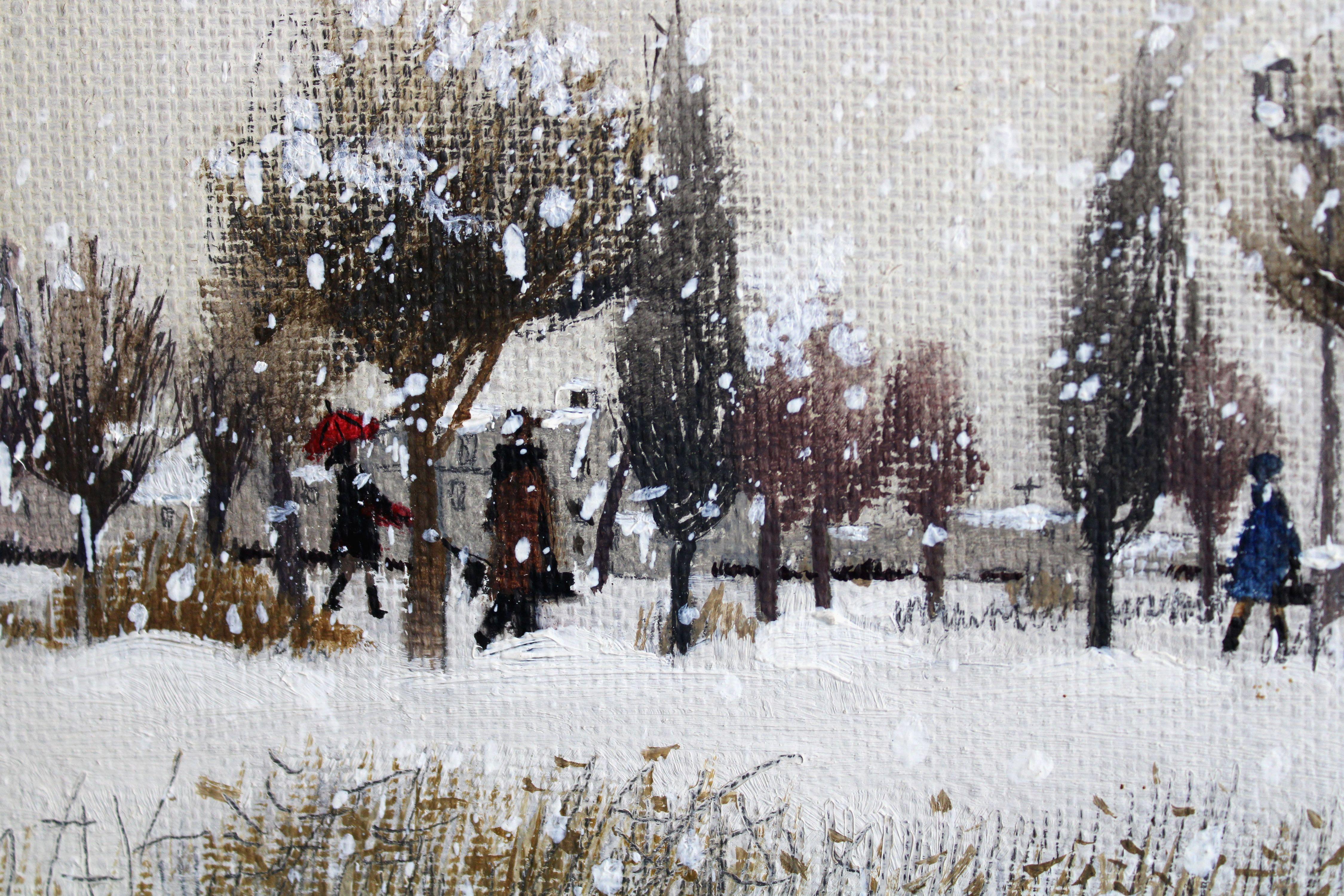 Seagulls in the snow. 1994. Canvas, oil, 70x112 cm For Sale 7
