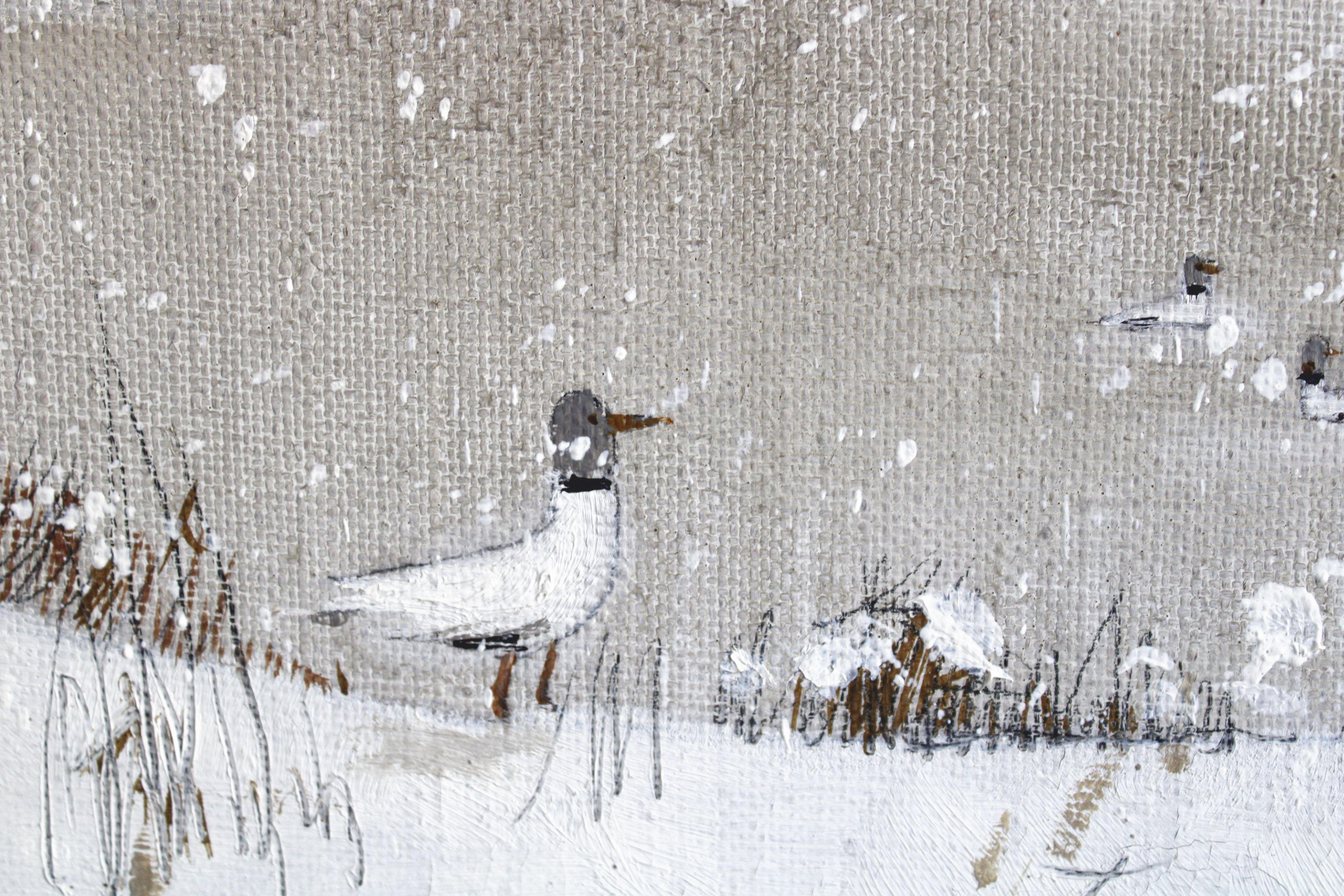 Seagulls in the snow. 1994. Canvas, oil, 70x112 cm For Sale 8