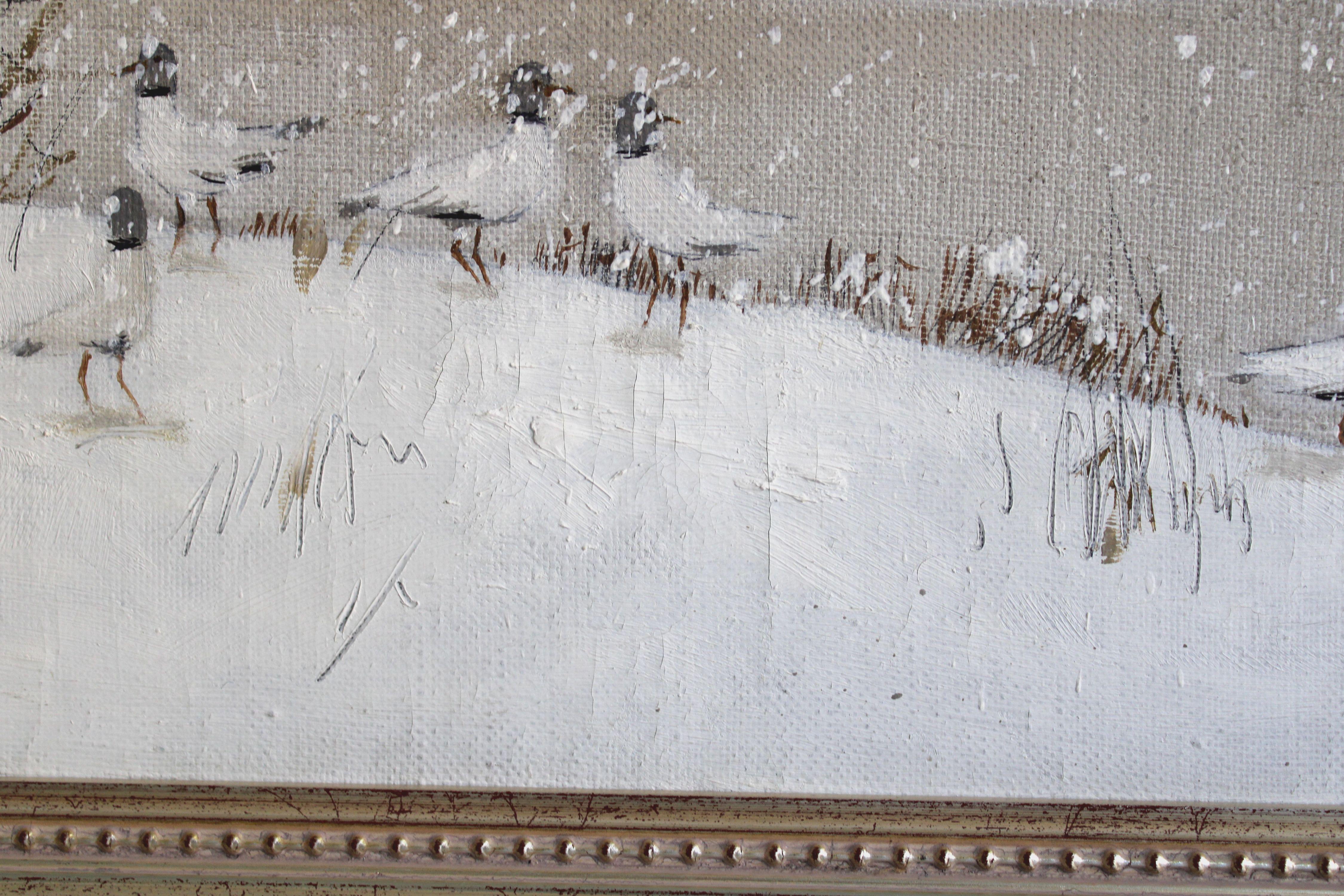 Mouettes de mer dans la neige. 1994. Toile, huile, 70 x112 cm en vente 1
