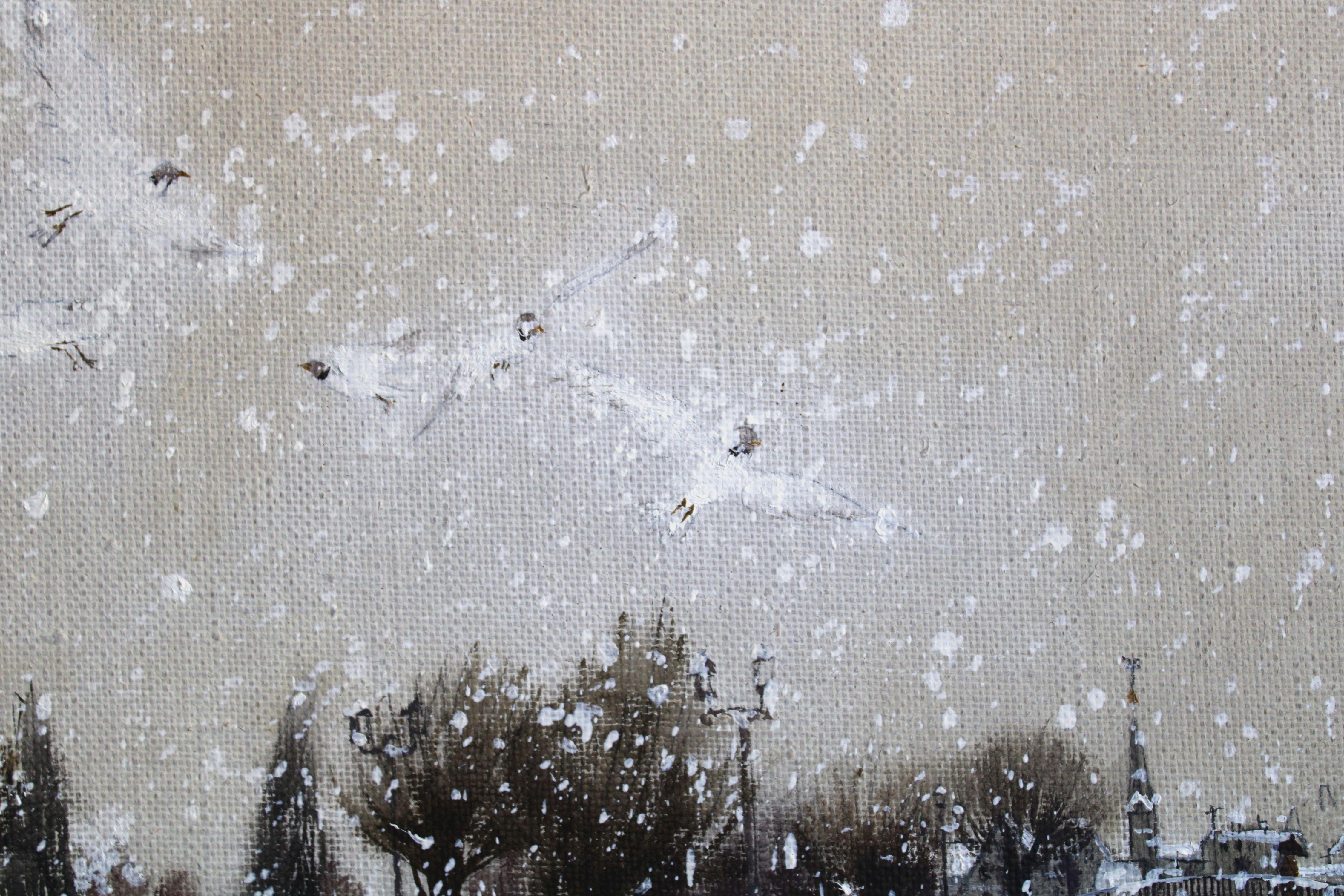 Seagulls in the snow. 1994. Canvas, oil, 70x112 cm For Sale 2