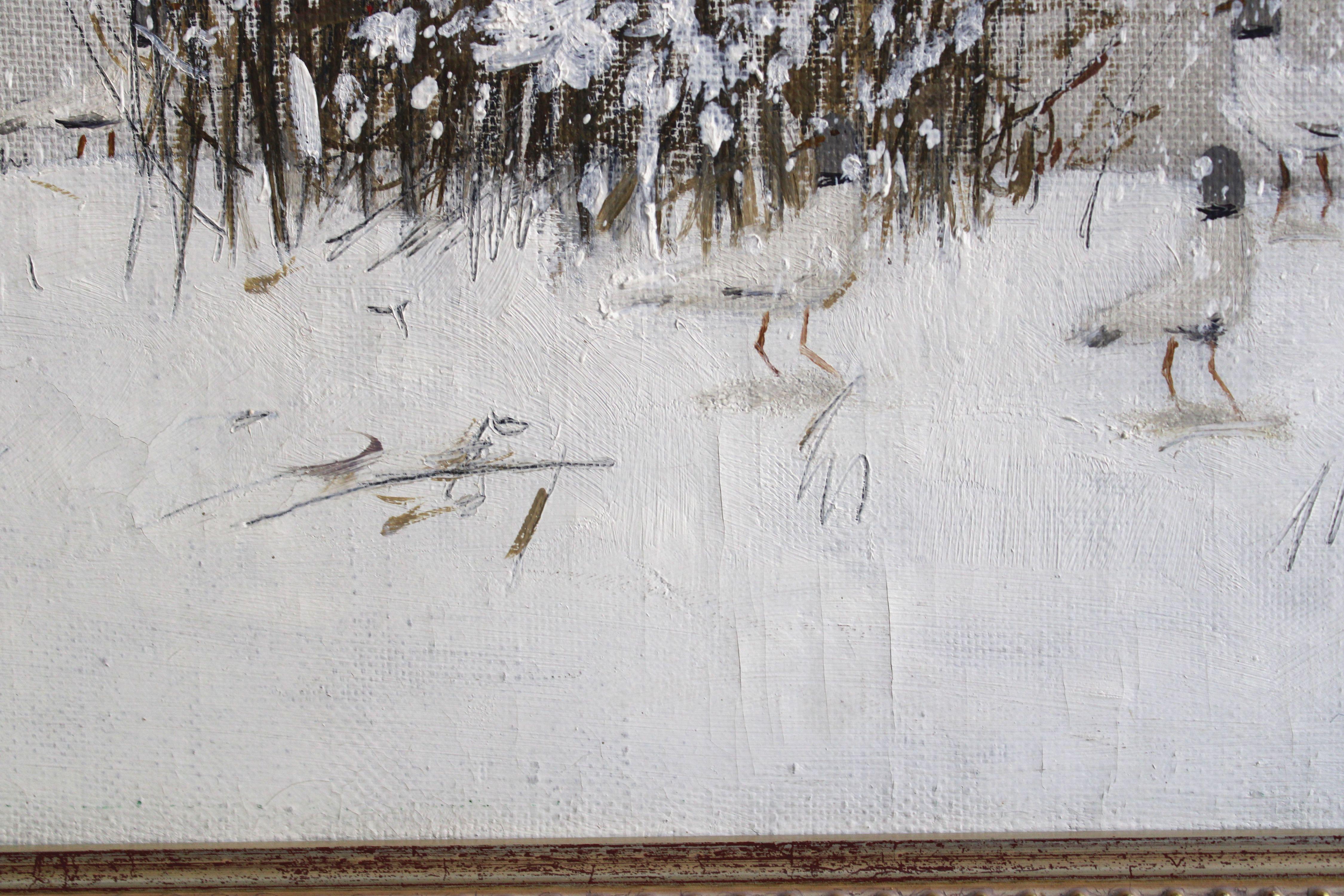 Seagulls in the snow. 1994. Canvas, oil, 70x112 cm For Sale 3
