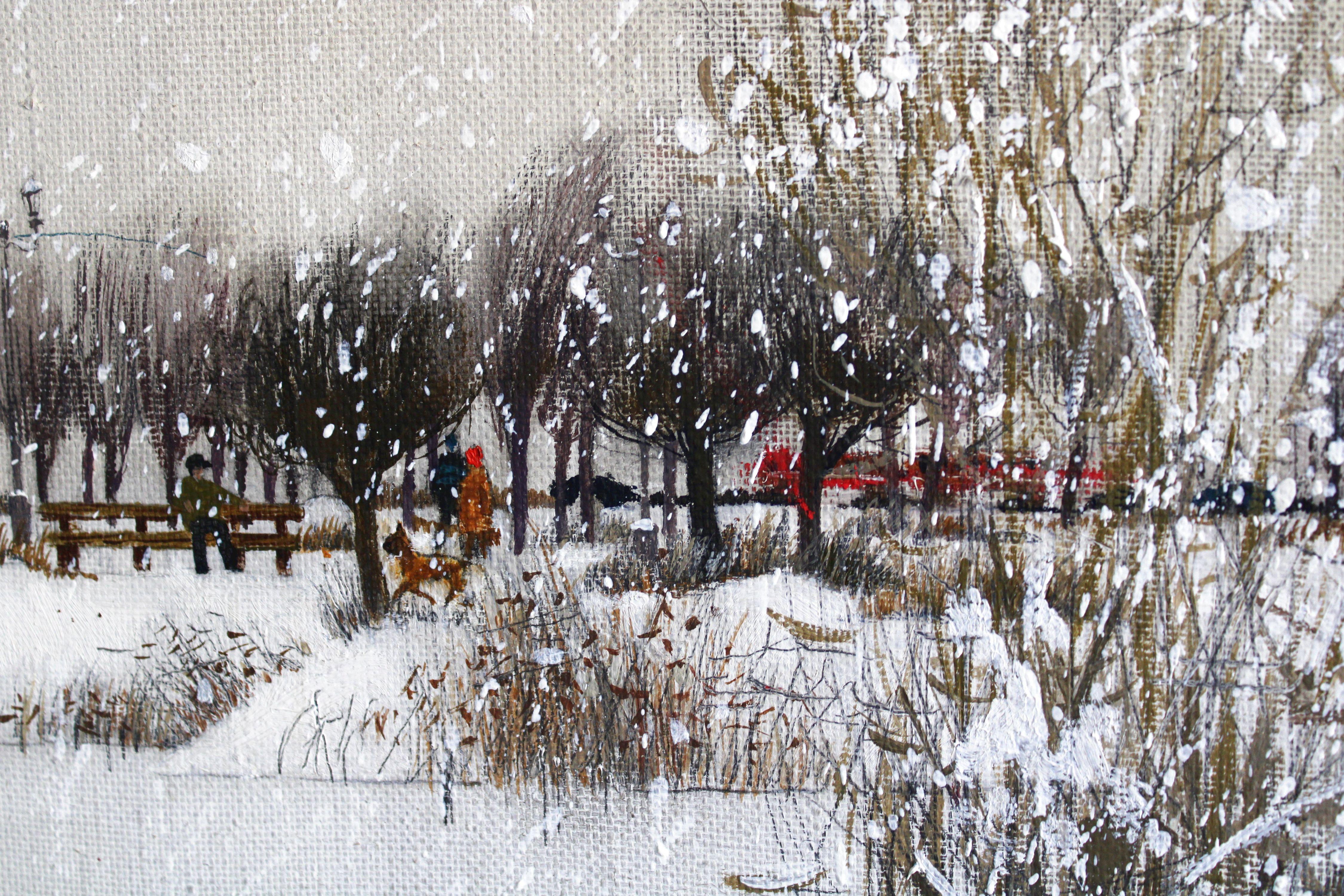 Seagulls in the snow. 1994. Canvas, oil, 70x112 cm For Sale 5