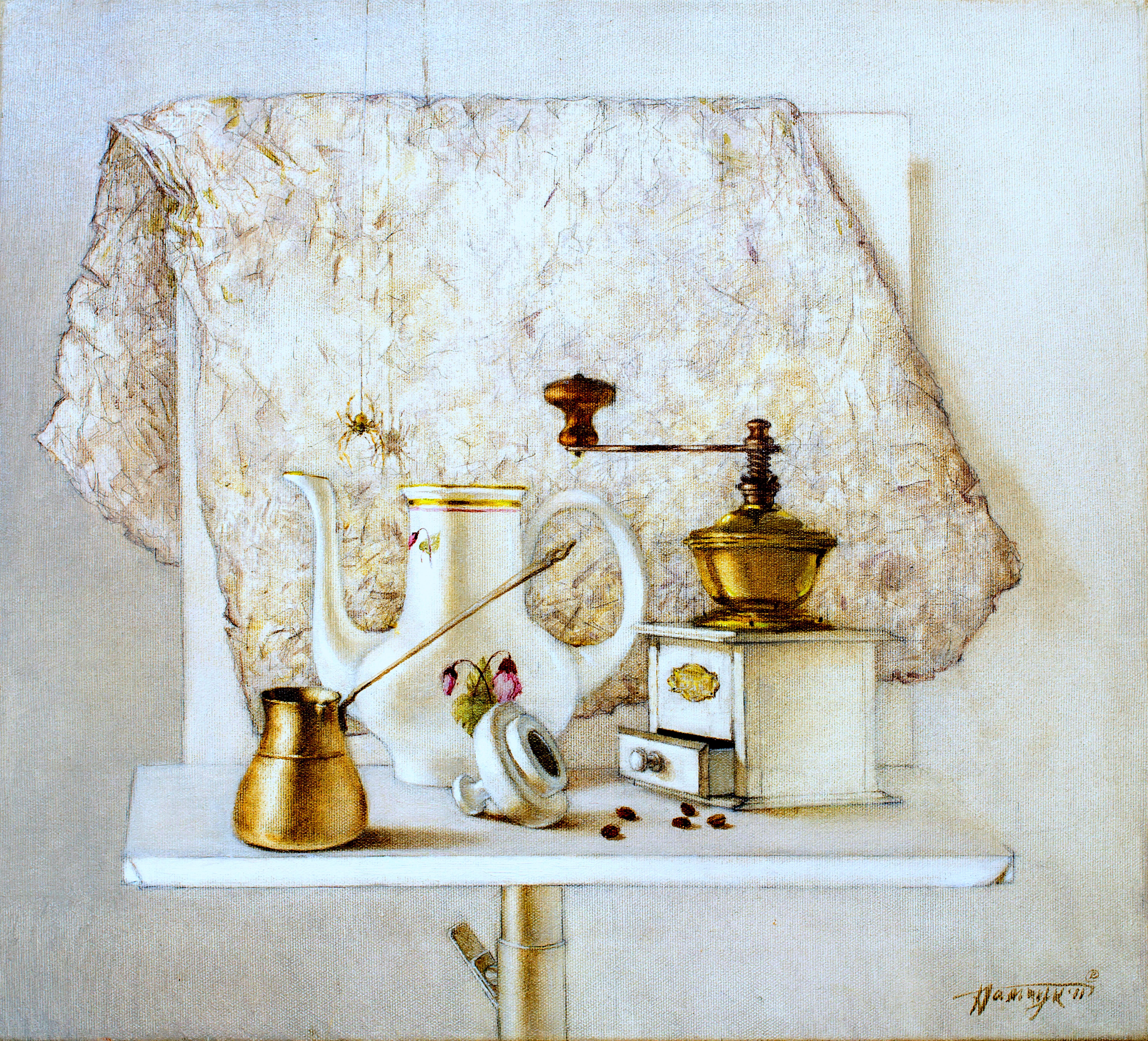 Natura morta con chicchi di caffè. 2011. Olio su lino, 45X50 cm