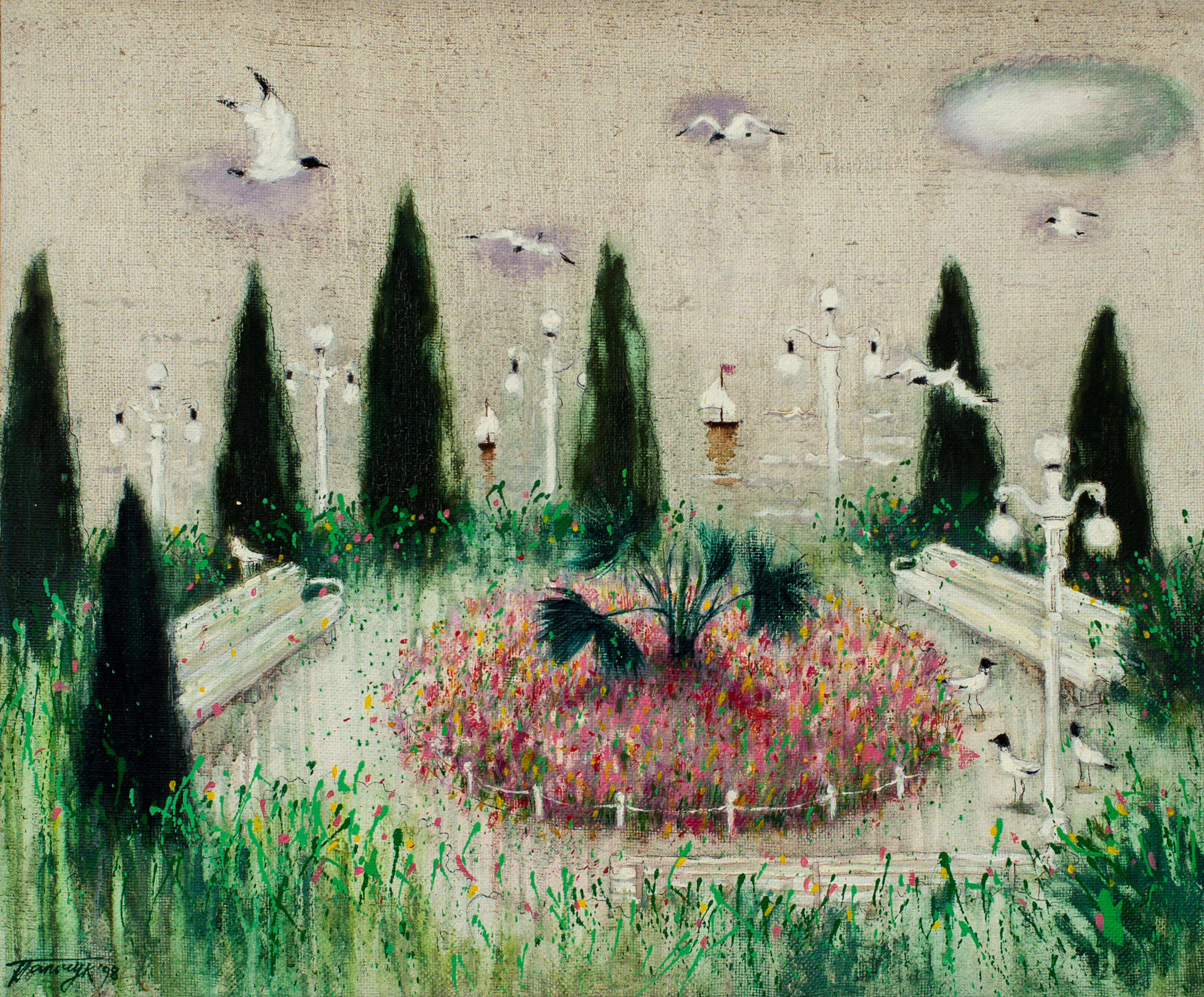 Tatyana Palchuk Landscape Painting - The Flowers Bed. 1998. Oil on linen, 50x60.5 cm