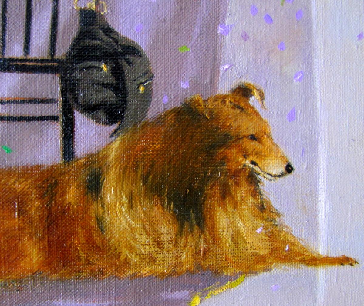 Violet Melody (Accordion time). 2014. Oil on canvas, 50x60 cm - Gray Figurative Painting by Tatyana Palchuk