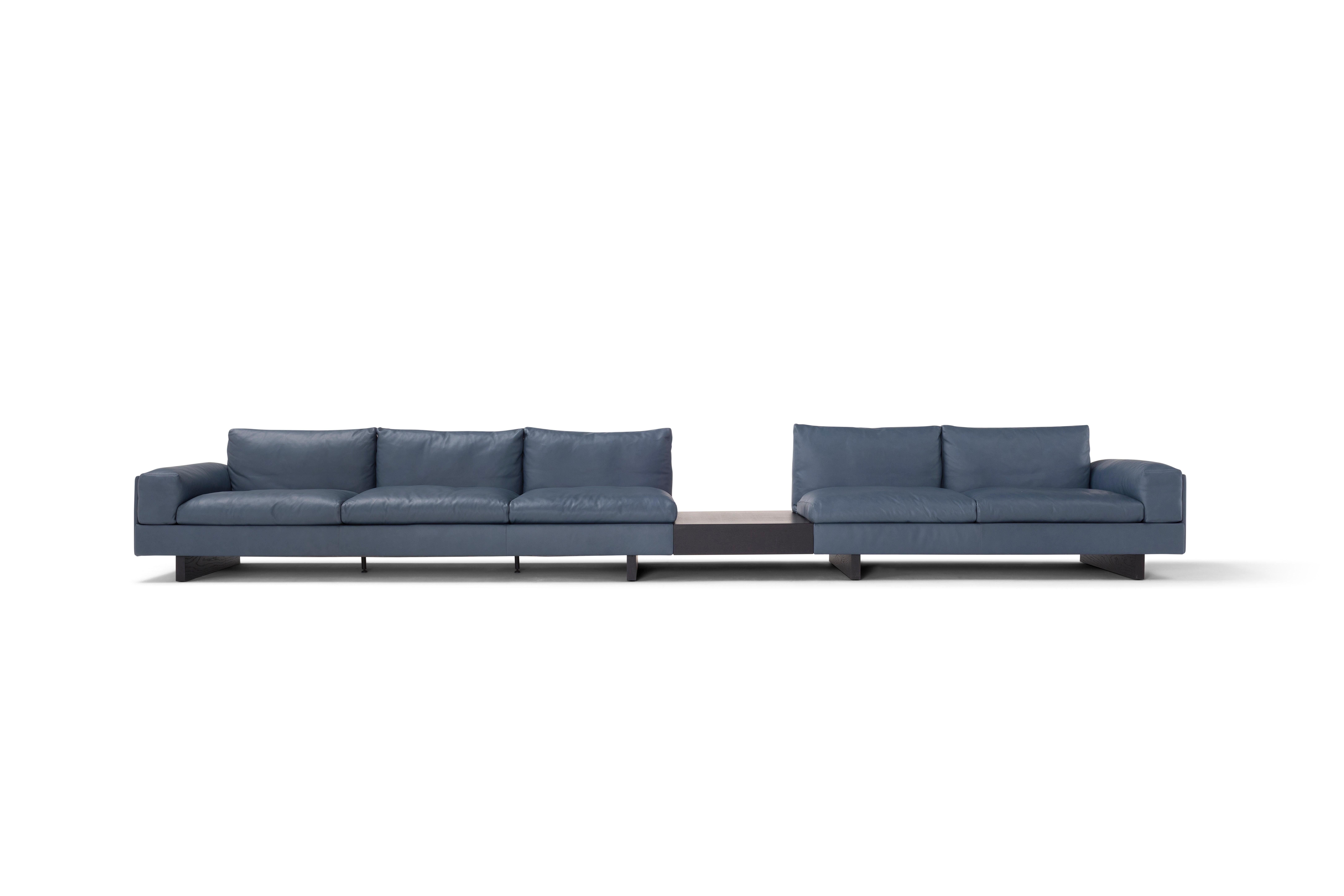 Composizione per divano in pelle Tau di Amura Lab
Dimensioni: L 551 x P 90 x H 75 cm
Materiali: TELAIO: legno massiccio e multiplo. SOSPENSIONI: cinghie in gomma e polipropilene. PARTI REMOVIBILI: completamente rivestito. Seduta, schienale e