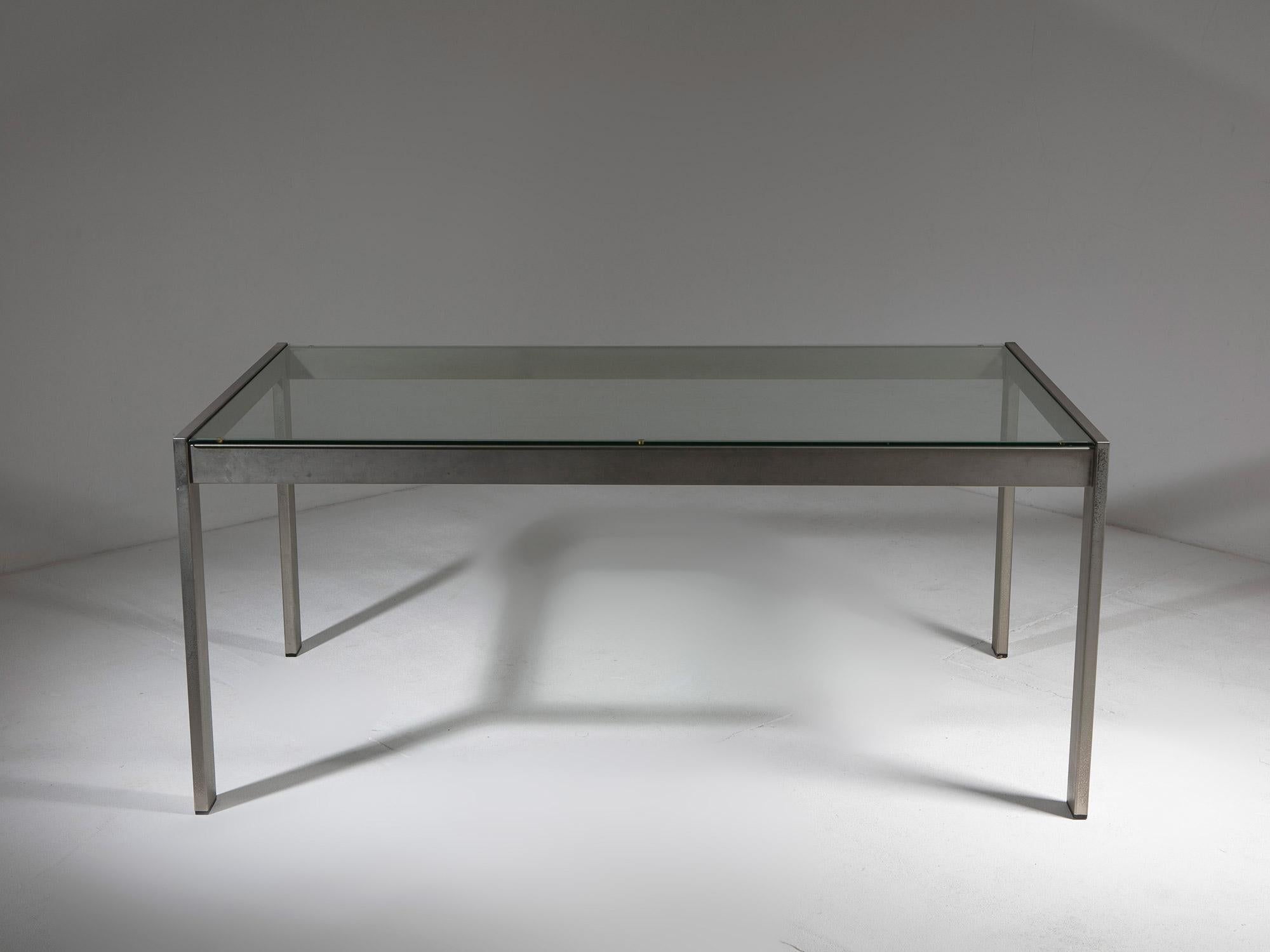 Table en métal Tau avec plateau en verre de Gae Aulenti pour La Rinascente, Italie, 1970 État moyen - En vente à Milan, IT