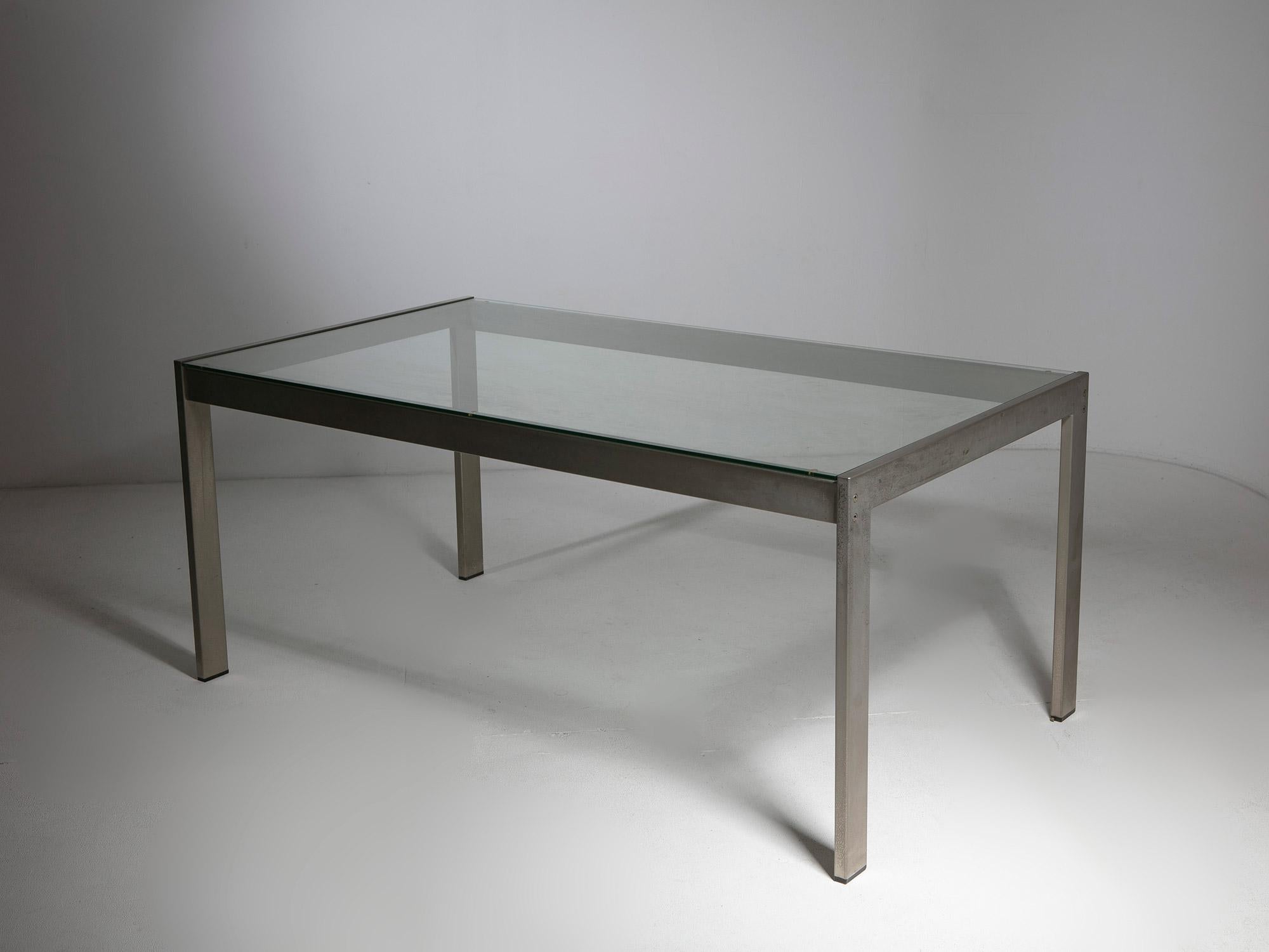 Fin du 20e siècle Table en métal Tau avec plateau en verre de Gae Aulenti pour La Rinascente, Italie, 1970 en vente