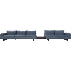 TAU Sofa in Blue Leather with Built-In Coffee Table by Emanuel Gargano