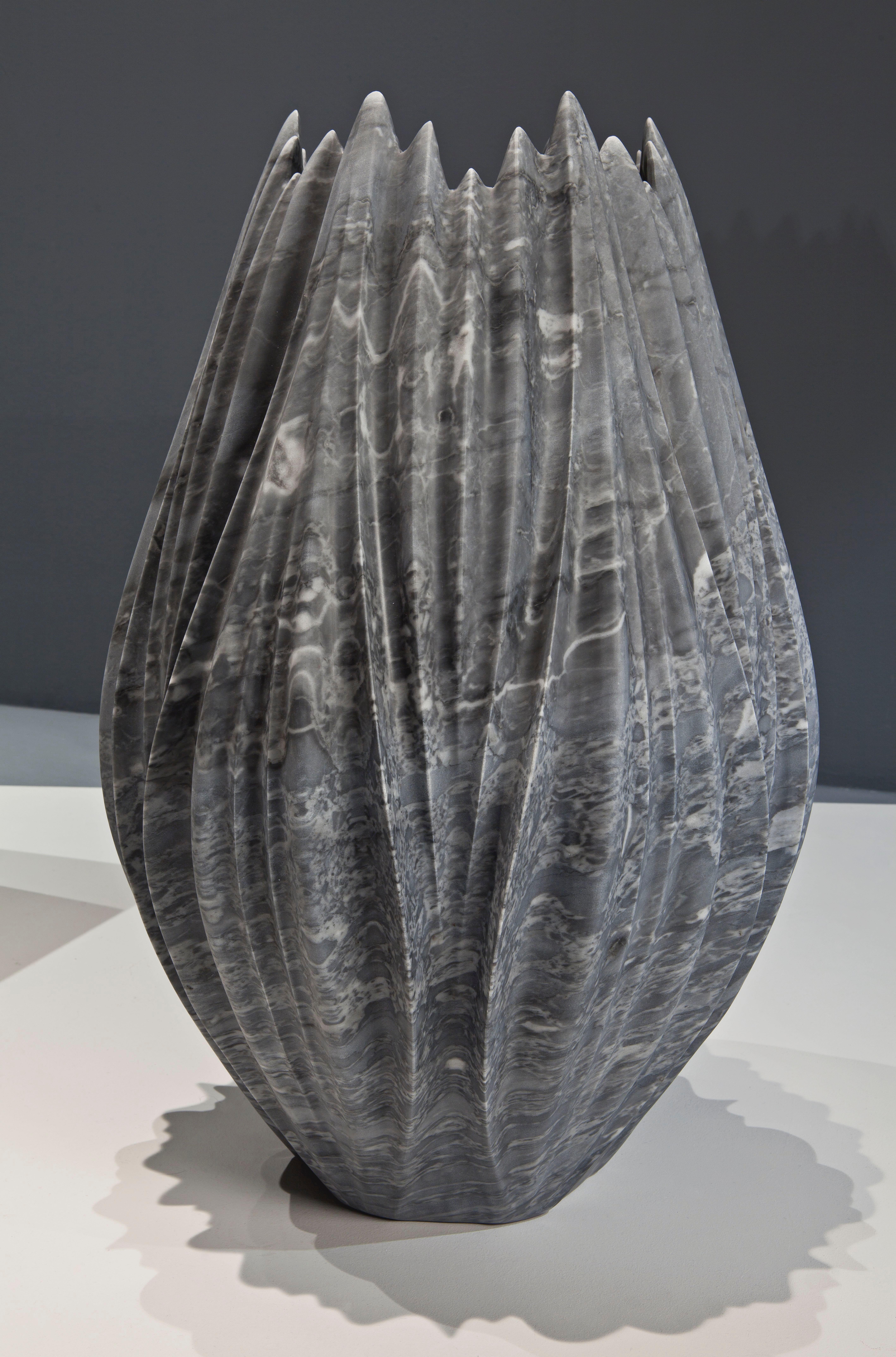 Italian Marble Vase designed by Zaha Hadid in Bardiglio Nuvolato Marble In New Condition For Sale In Fairfield, CT