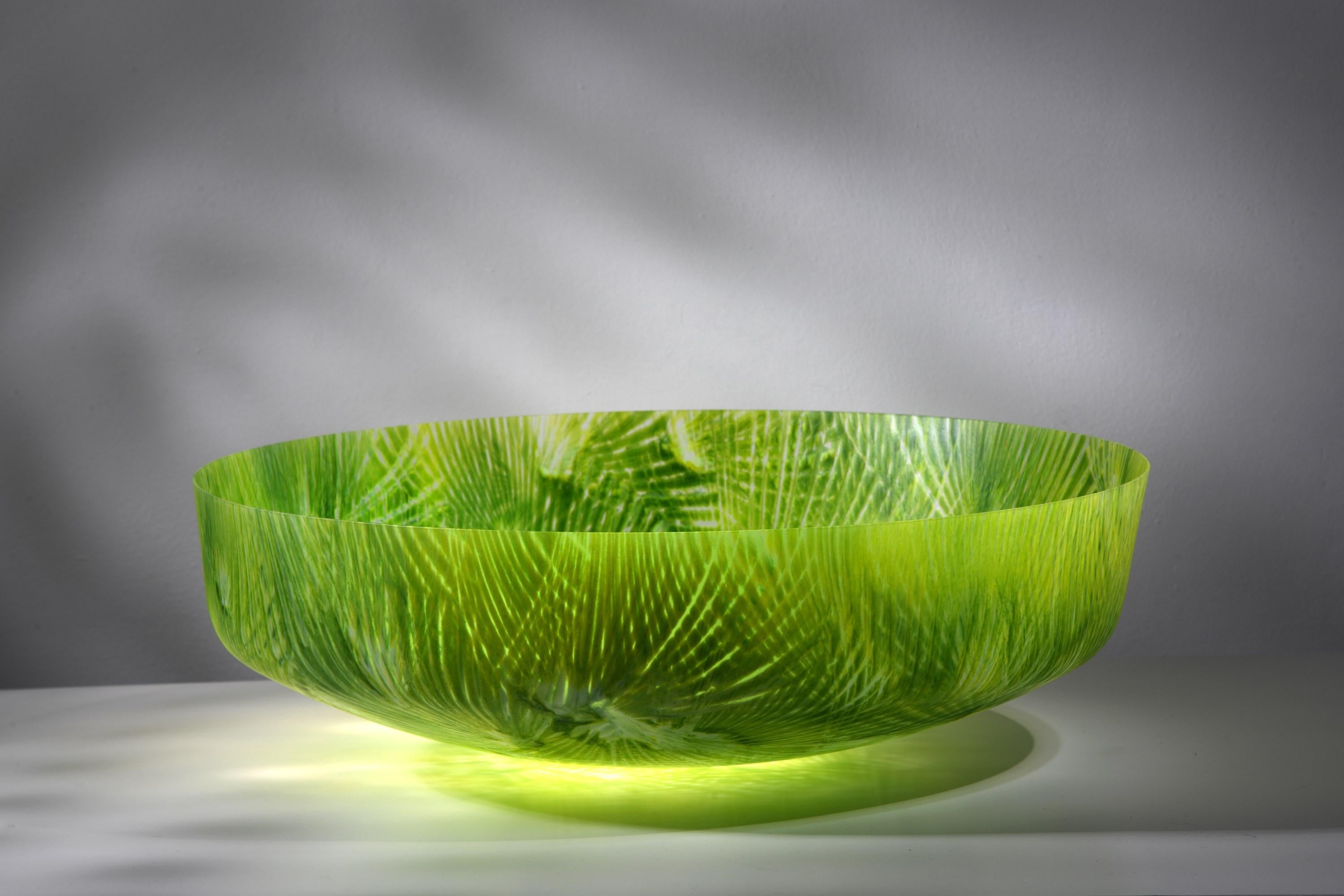 Glass Taubate, a vibrant green textured glass centrepiece by Amanda Simmons