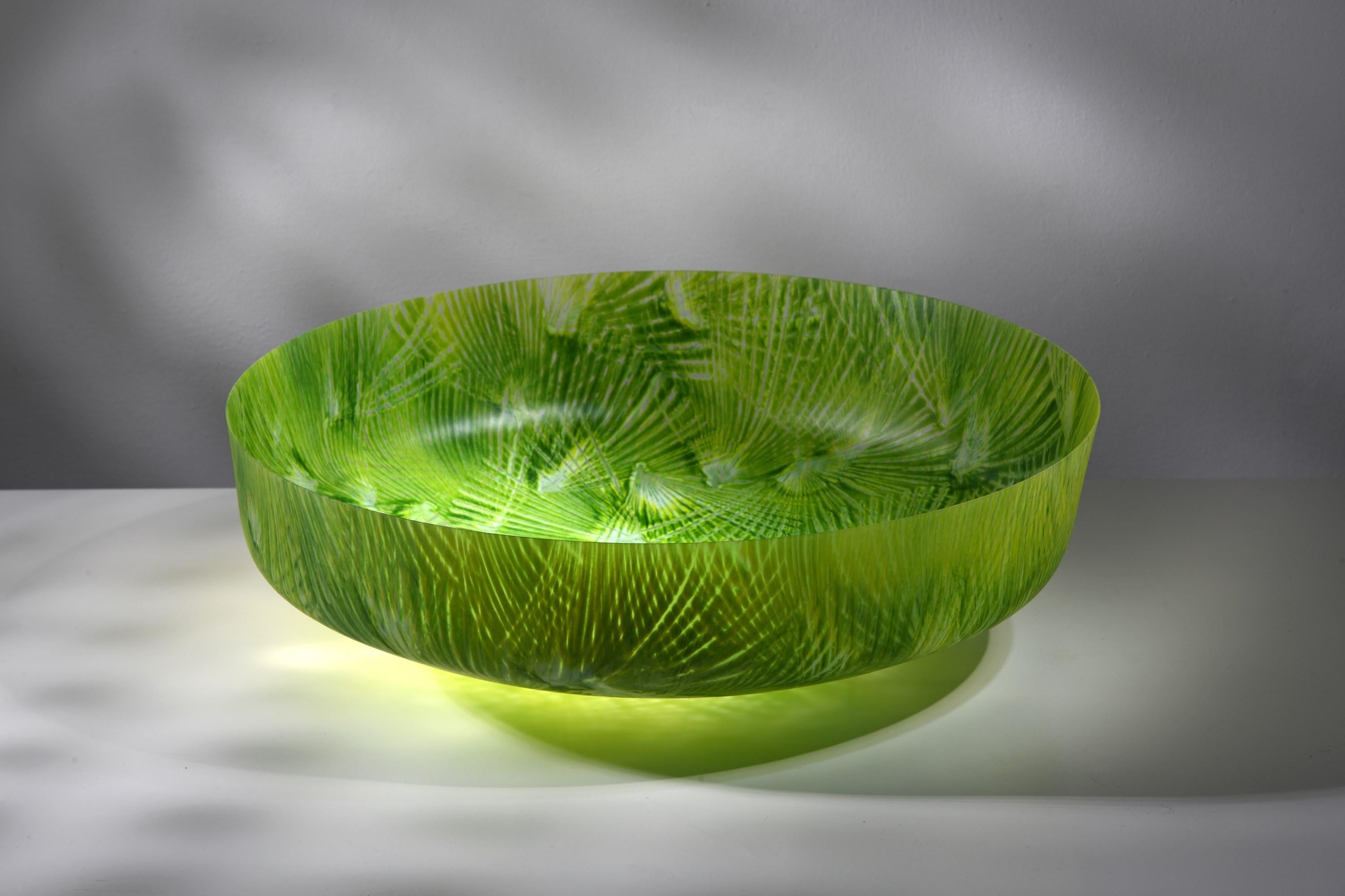 Taubate, a vibrant green textured glass centrepiece by Amanda Simmons 1