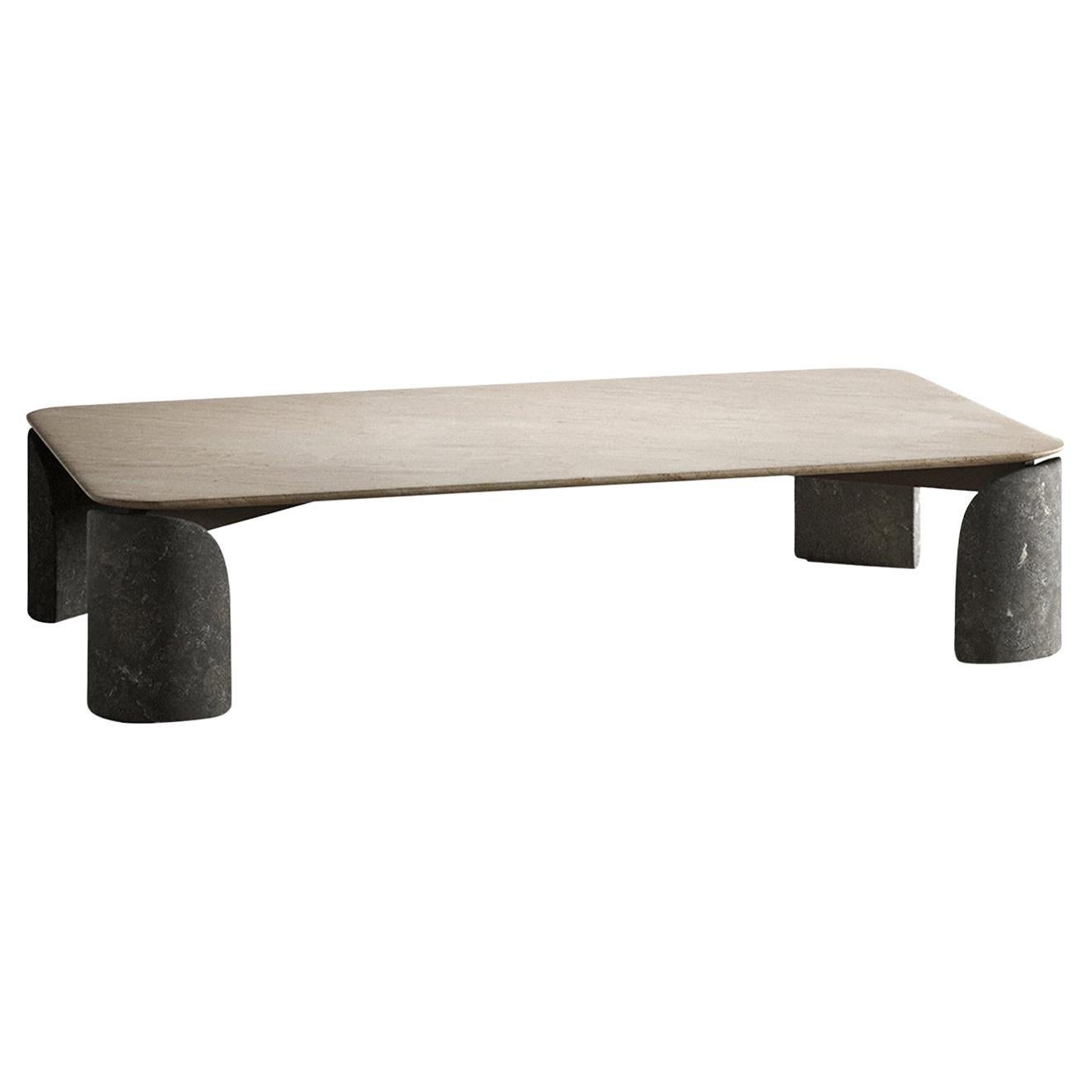 Taula Crema d'Orcia and Pietra d'Avola Rectangular Coffee Table For Sale