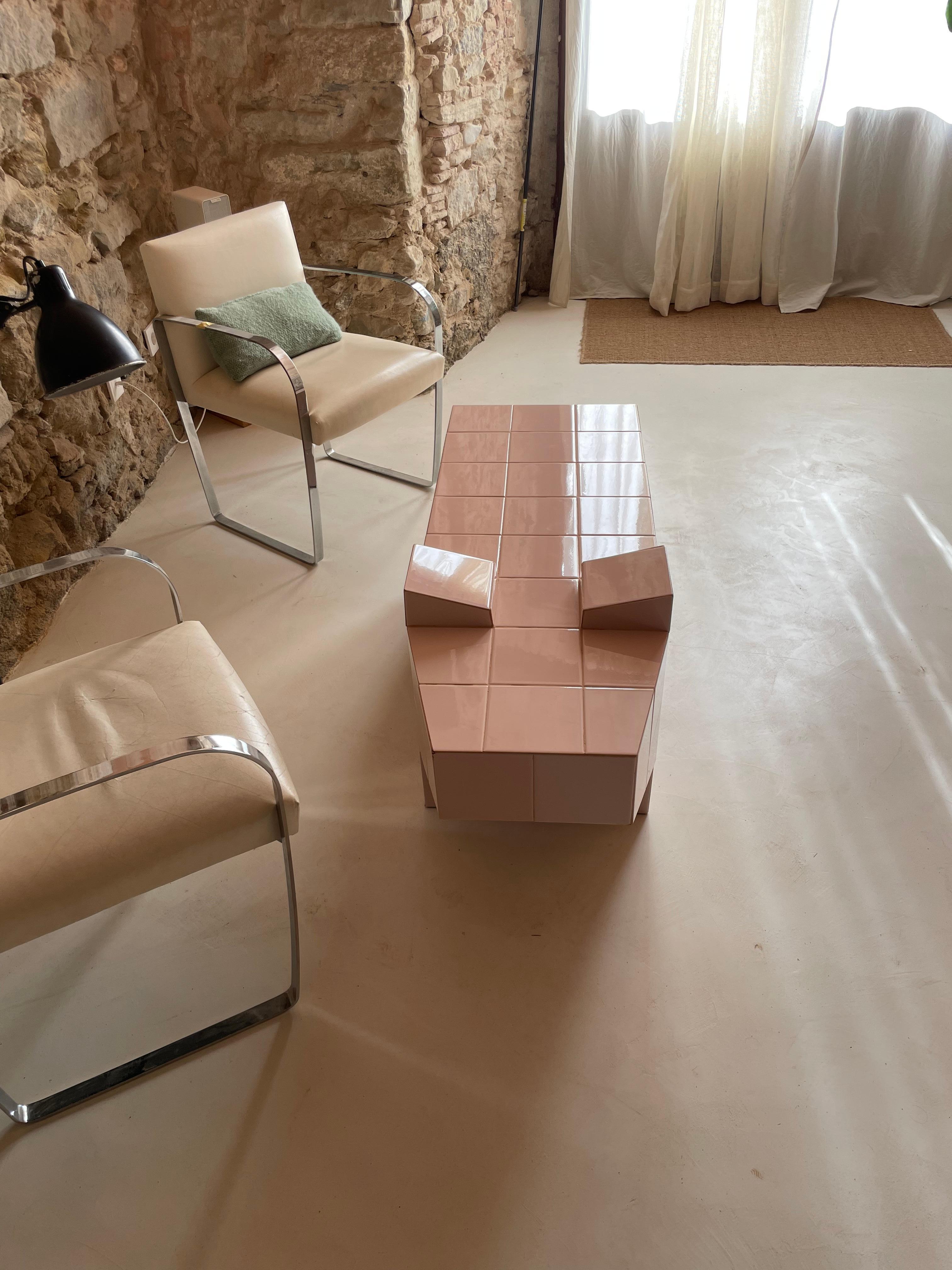 Taula Porca — Pink Pig-Shaped Coffee Table in Hand-Cut Ceramic Tile by Bussoga For Sale 6