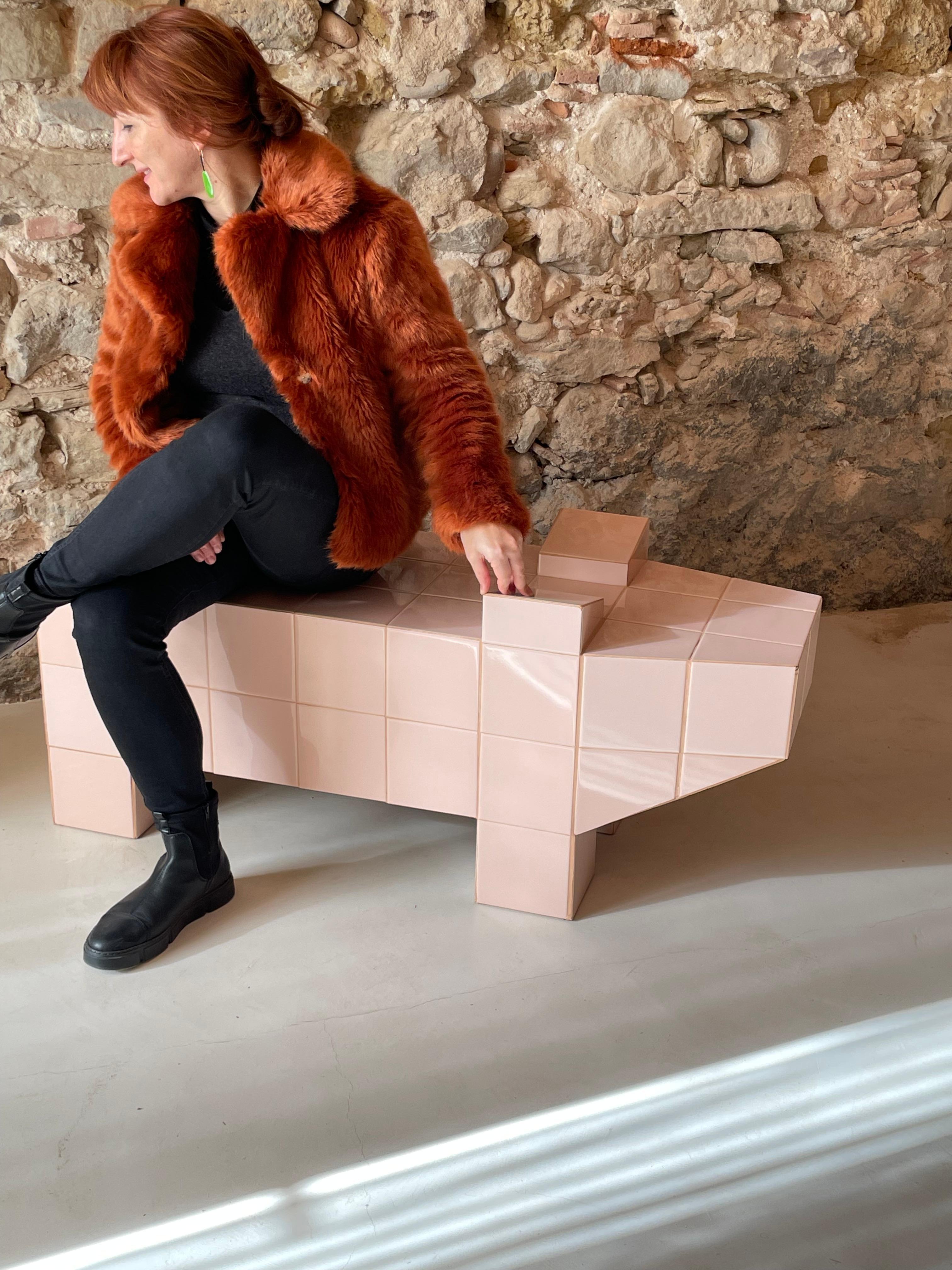 Taula Porca — Pink Pig-Shaped Coffee Table in Hand-Cut Ceramic Tile by Bussoga For Sale 7
