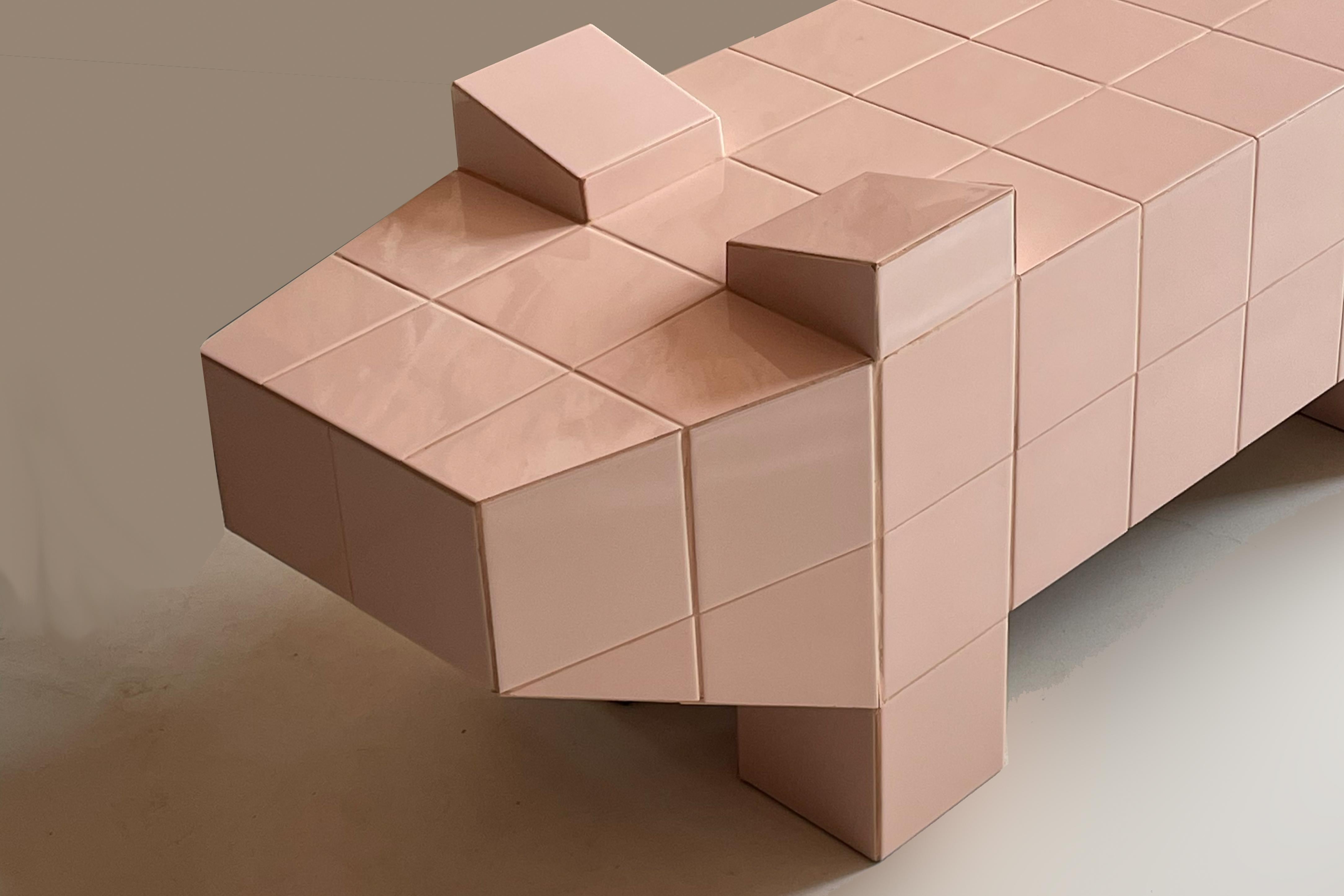 Taula Porca — Pink Pig-Shaped Coffee Table in Hand-Cut Ceramic Tile by Bussoga For Sale 1