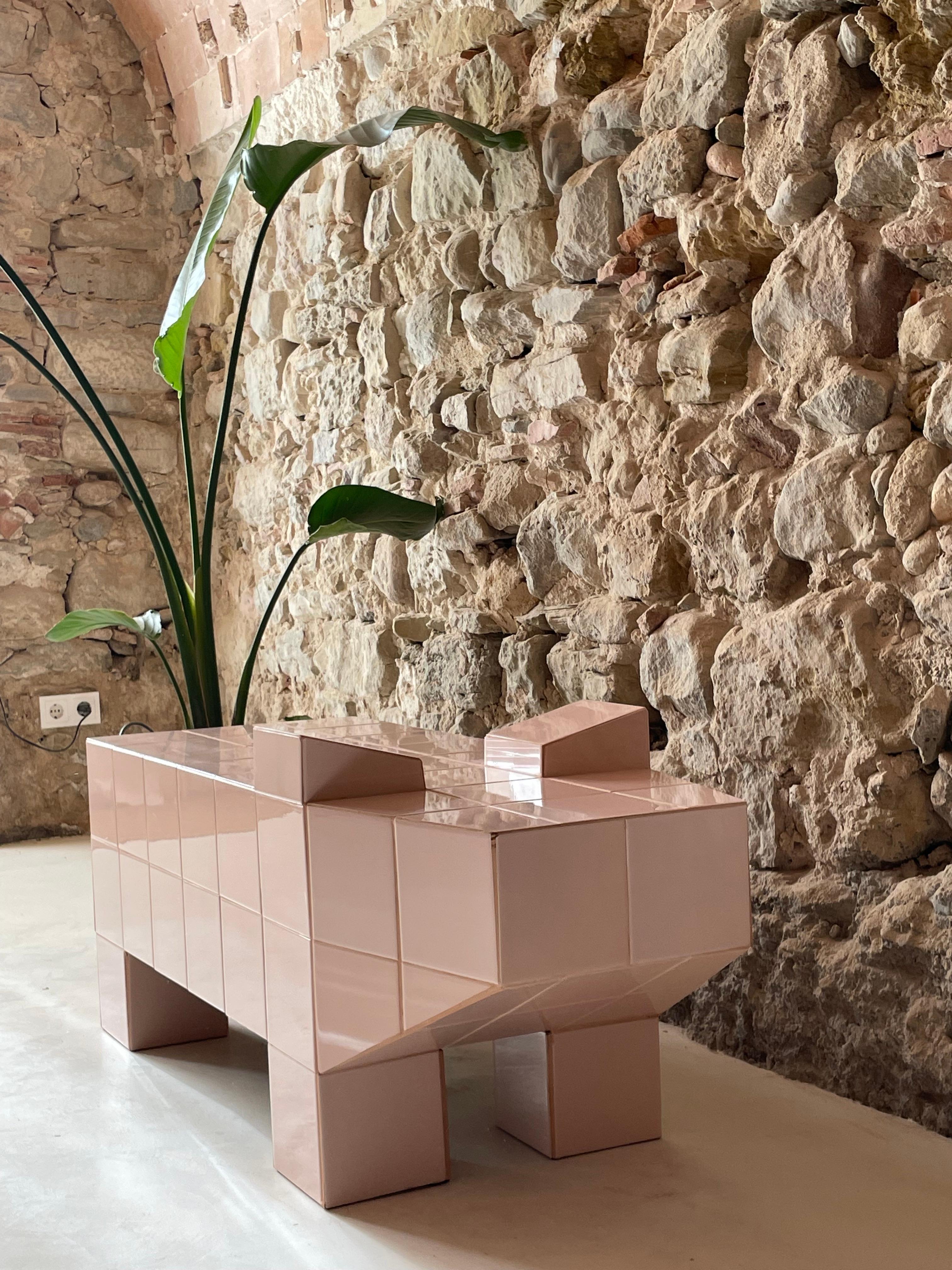 Taula Porca — Pink Pig-Shaped Coffee Table in Hand-Cut Ceramic Tile by Bussoga For Sale 3