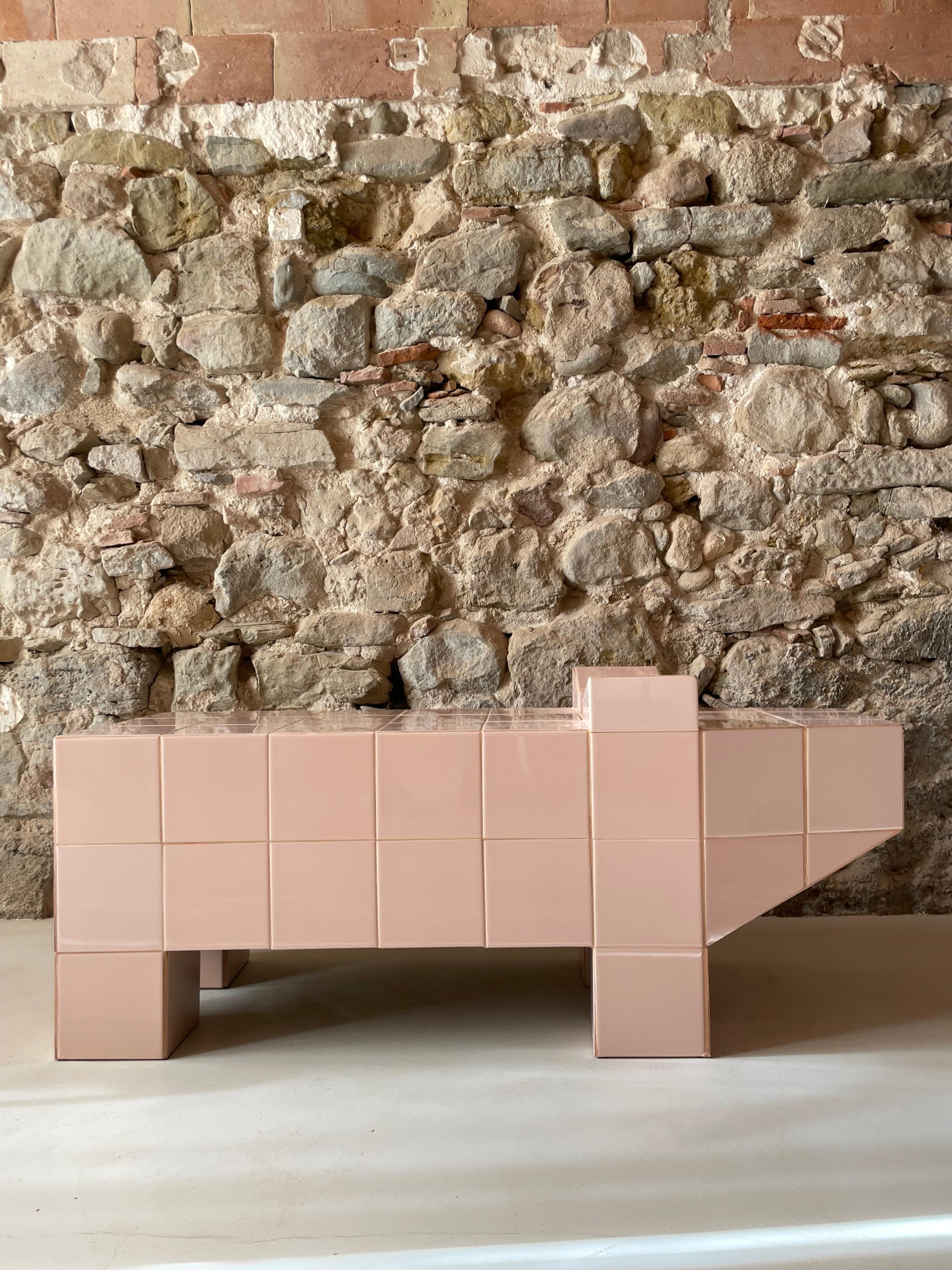 Taula Porca — Pink Pig-Shaped Coffee Table in Hand-Cut Ceramic Tile by Bussoga For Sale 4