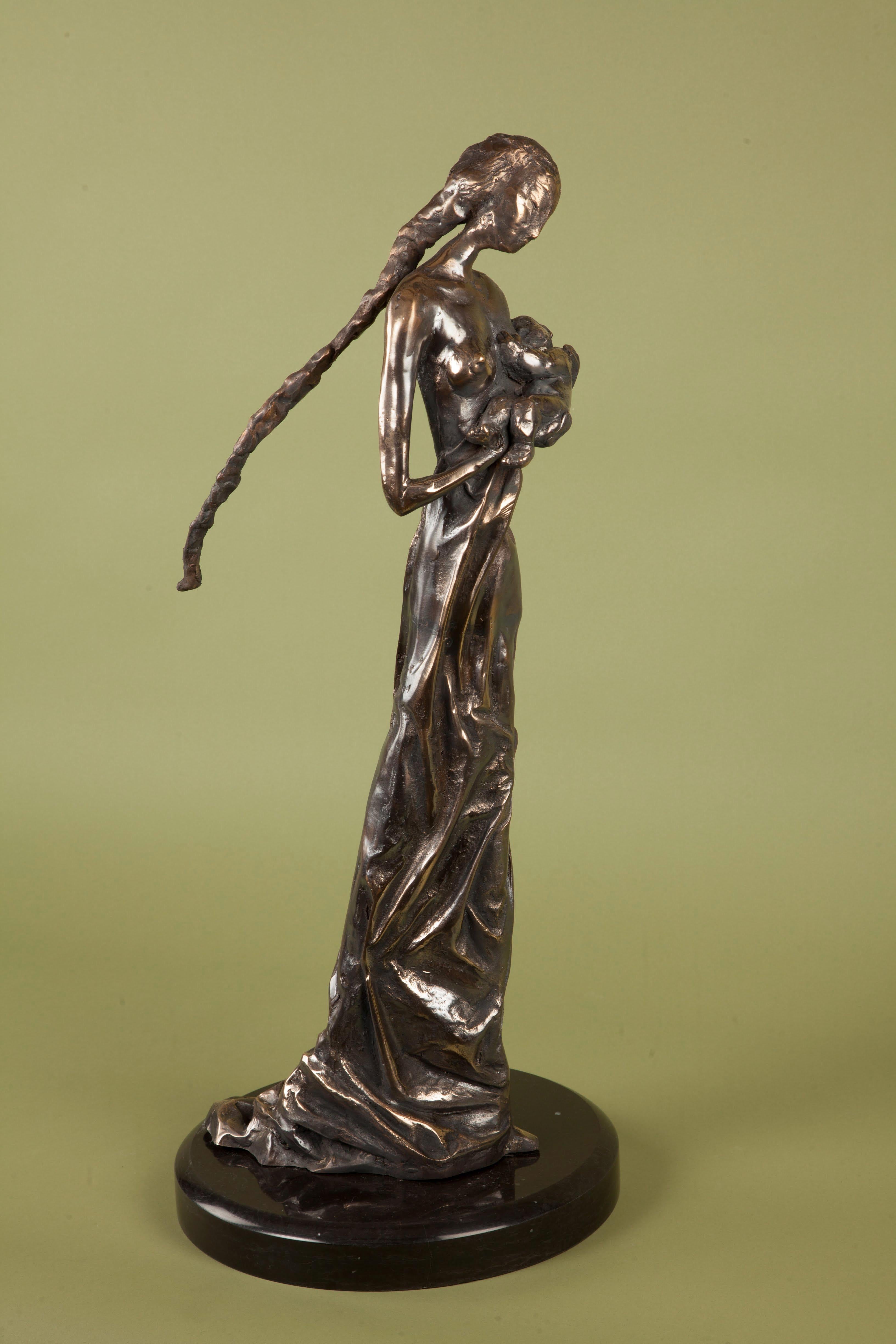 Mother and child - bronze figurative sculpture  For Sale 2