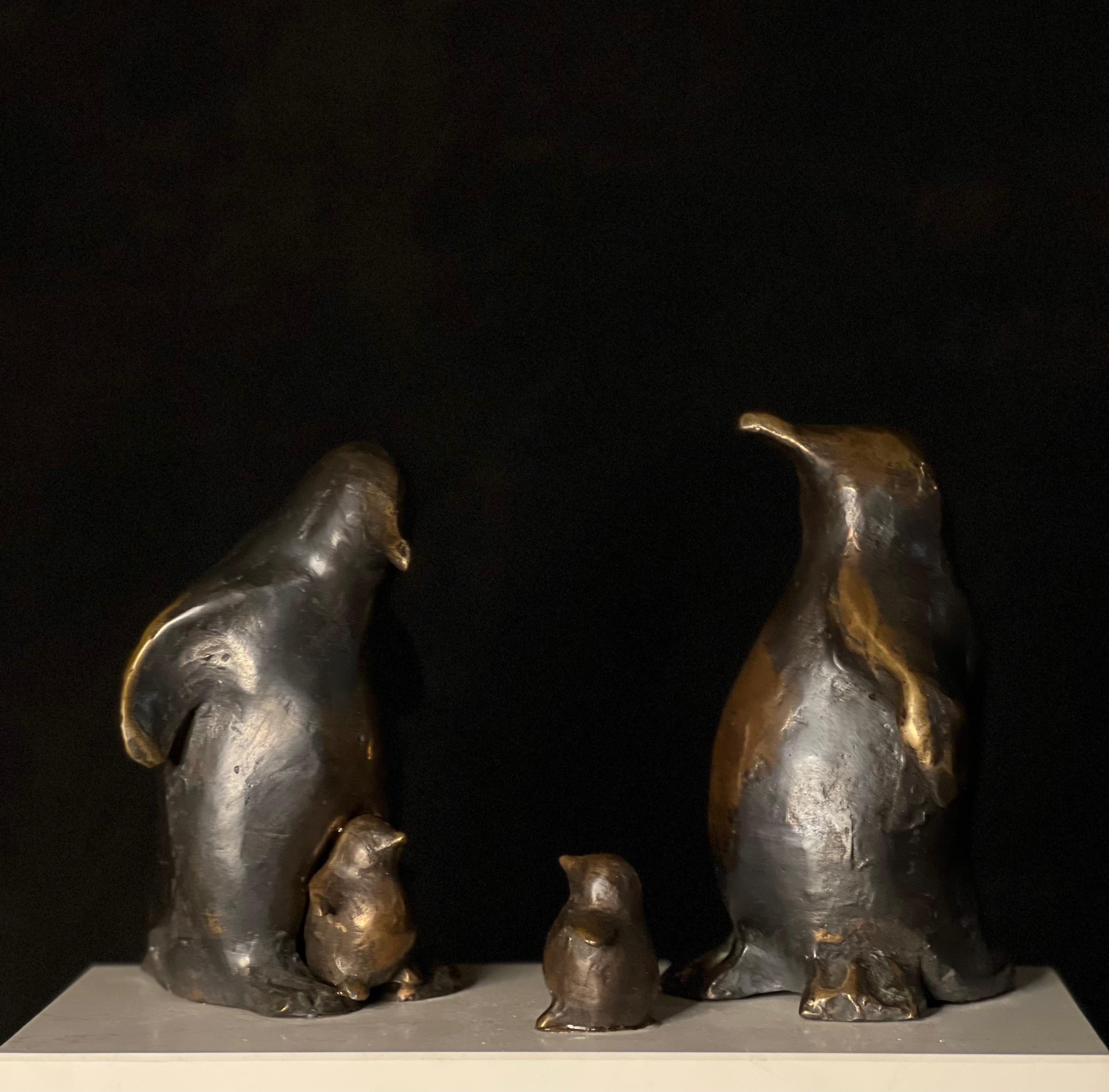 The Penguin family - bronze sculpture  - Sculpture by Tauno Kangro
