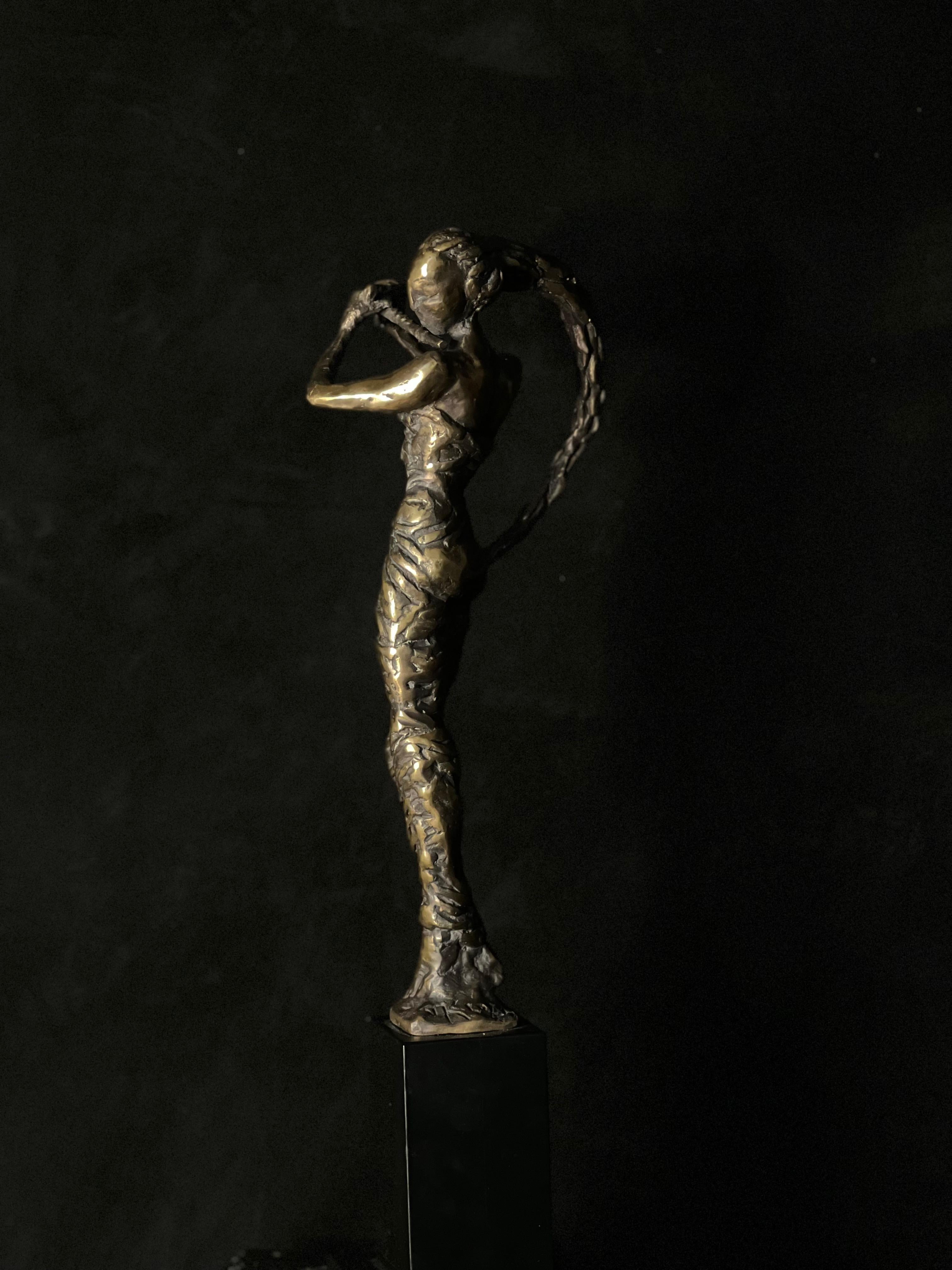 The Flutist - flute bronze music sculpture - Sculpture by Tauno Kangro