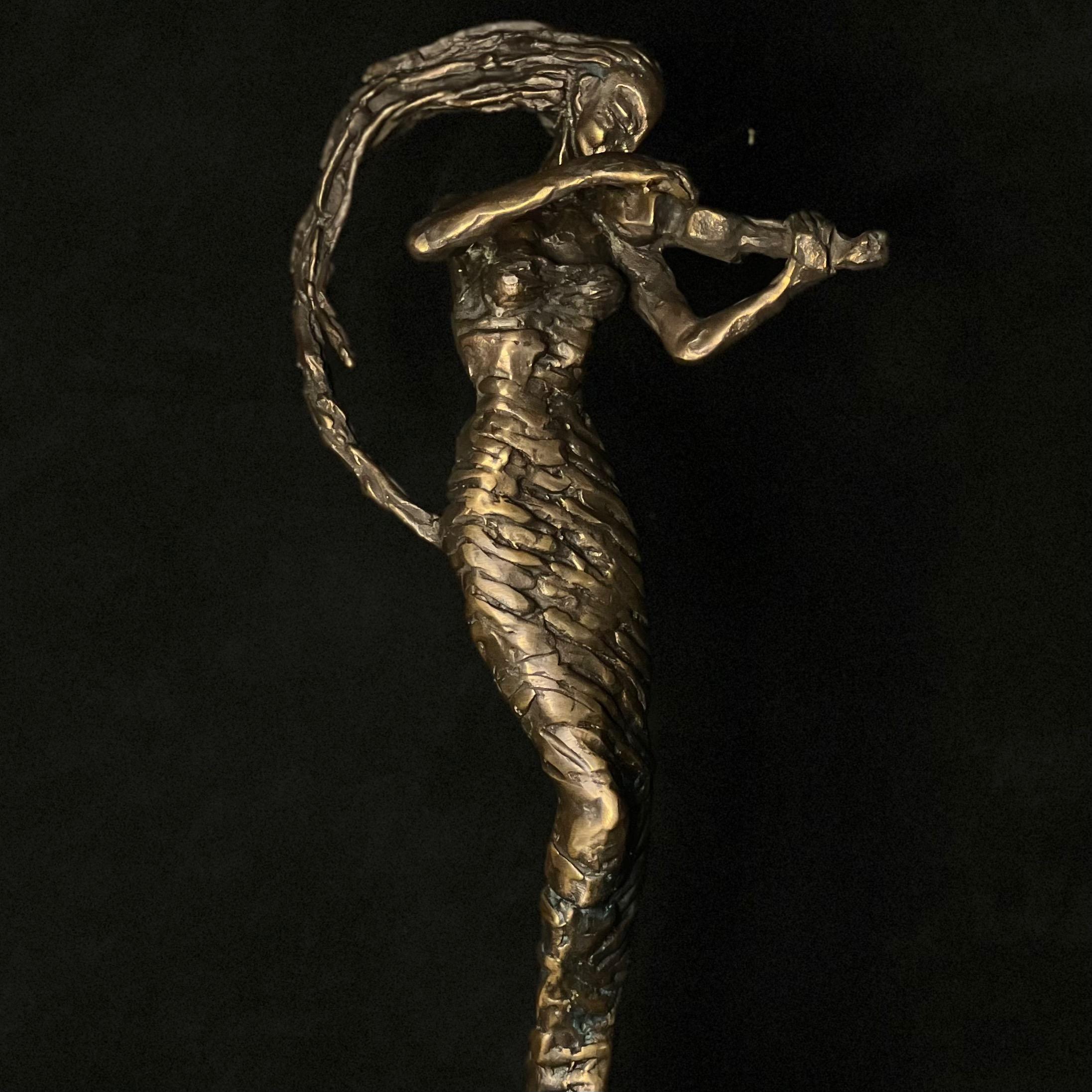 The Violinist - violin bronze music sculpture - Sculpture by Tauno Kangro