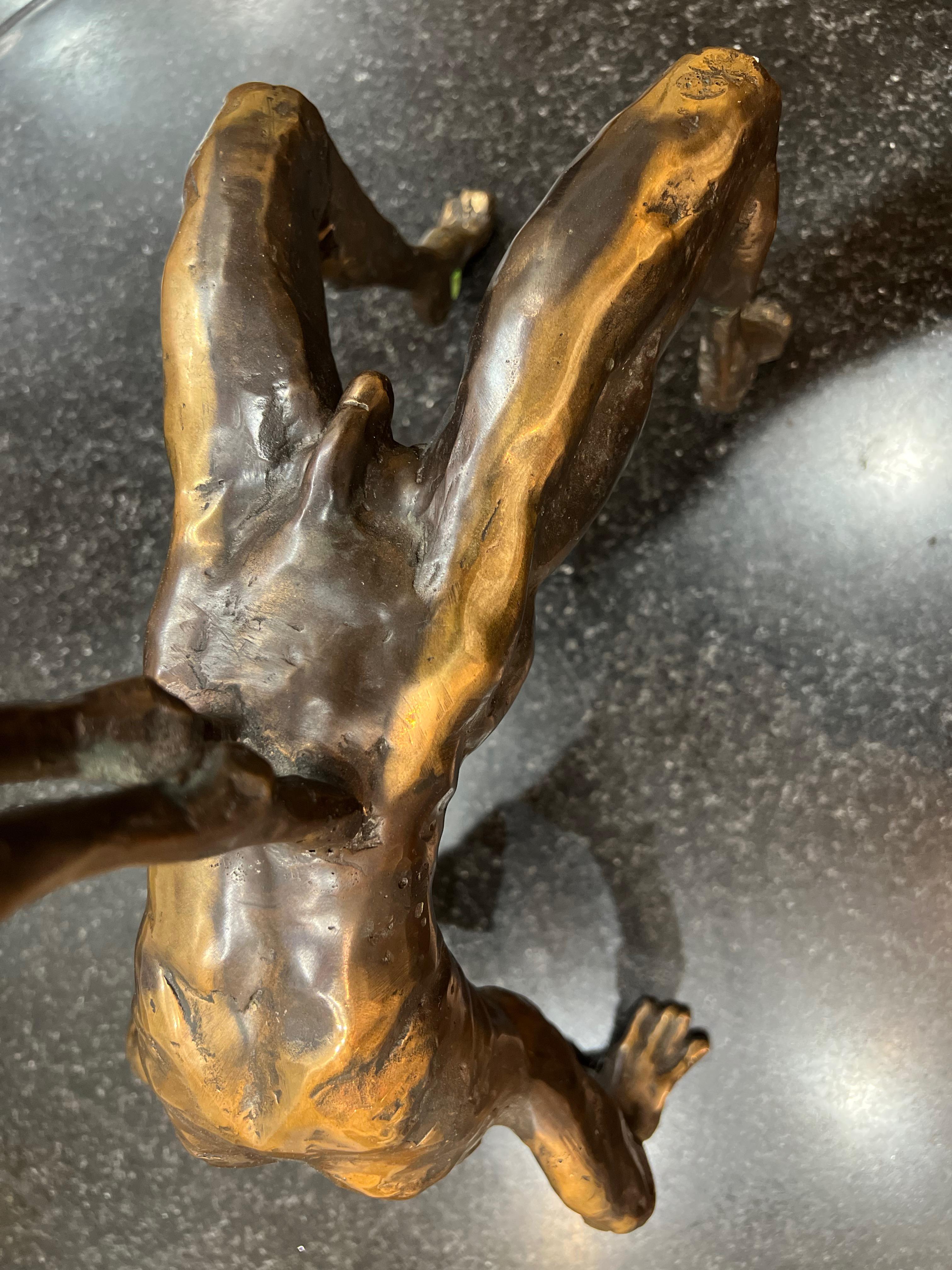 Oh my ! Bronze figurative sculpture - Gold Nude Sculpture by tauno Kangro