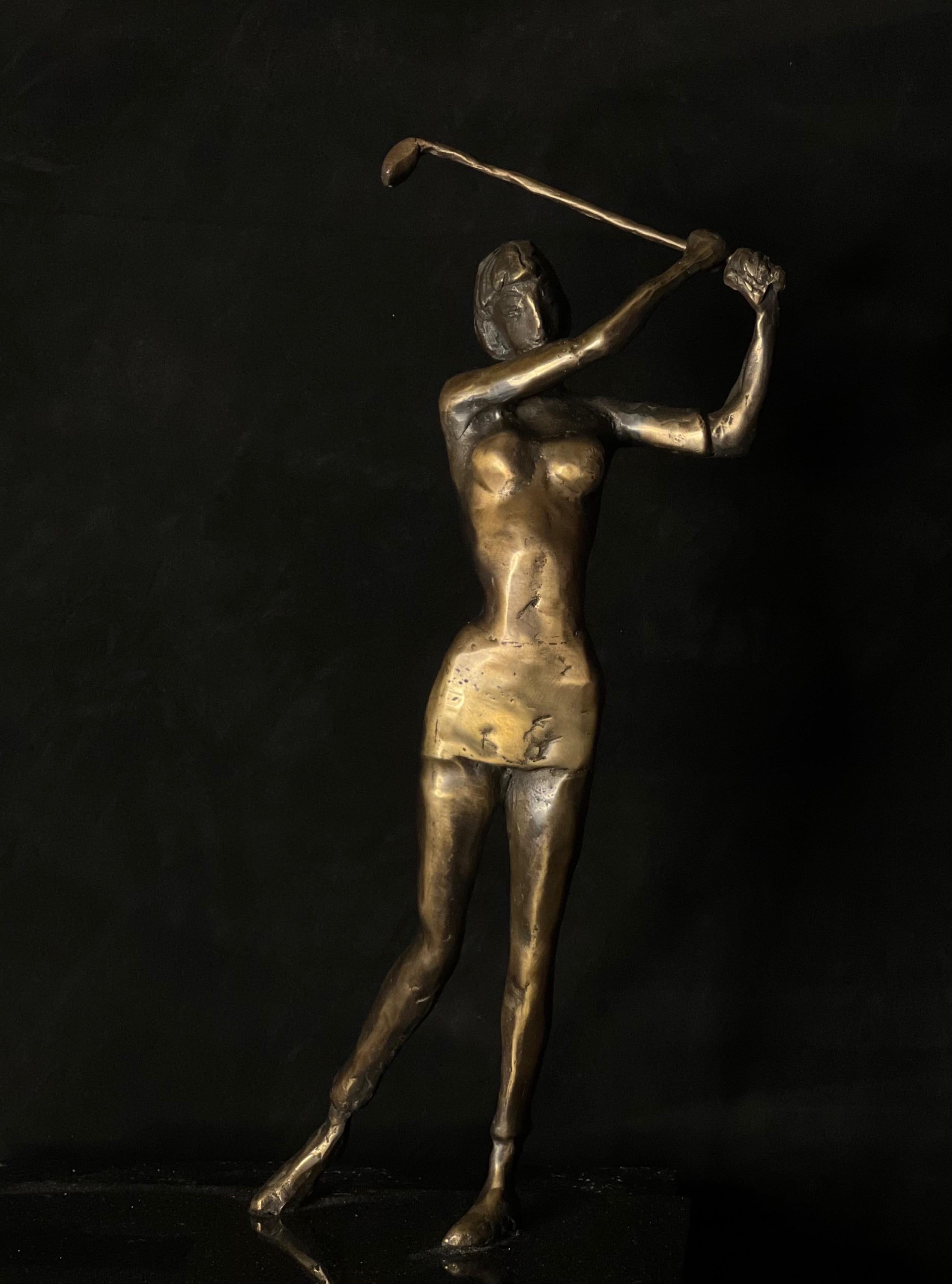 Golf player - bronze figurative sculpture - Sculpture by Tauno Kangro