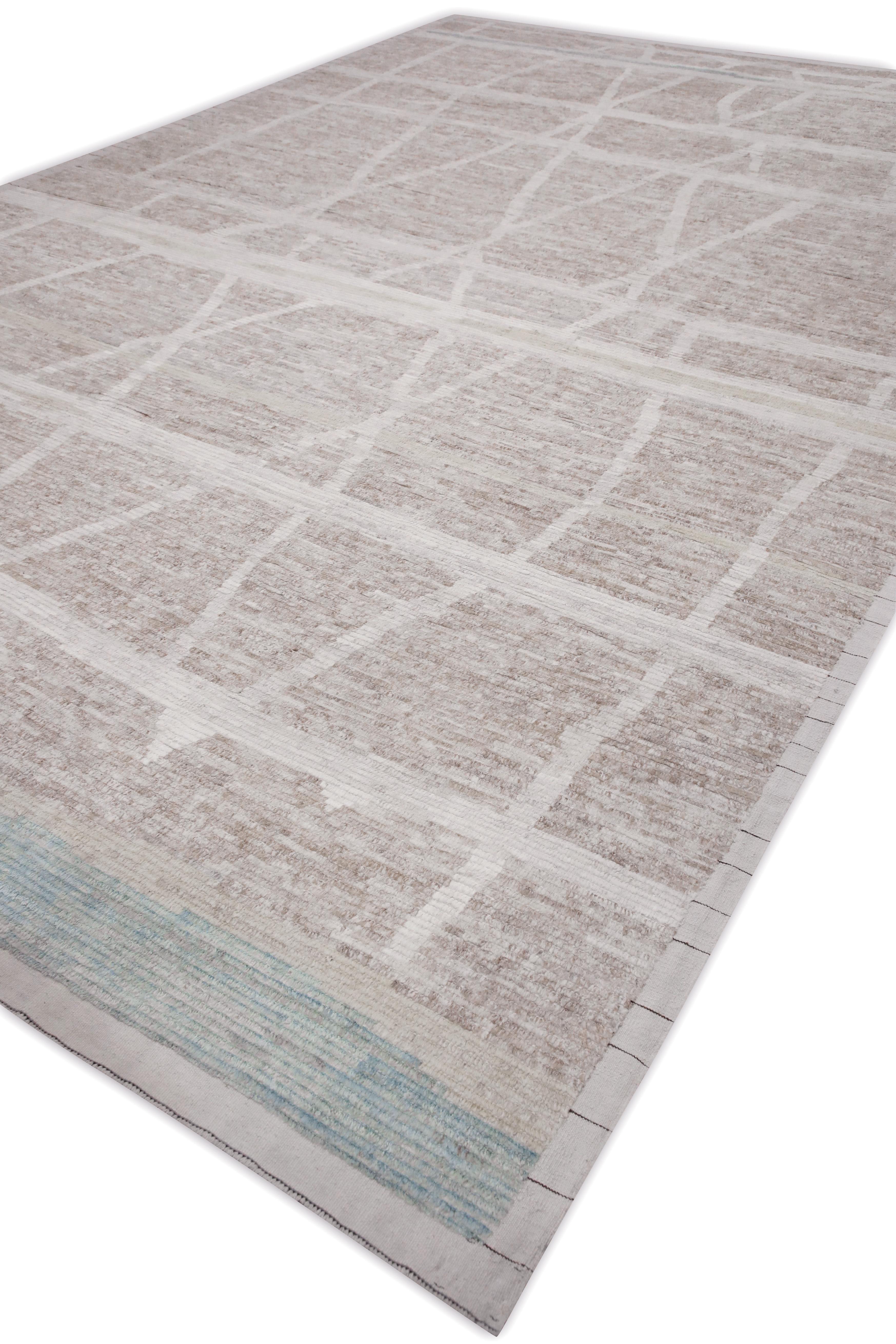 Taupe 21st Century Modern Moroccan Style Wool Rug 10'10