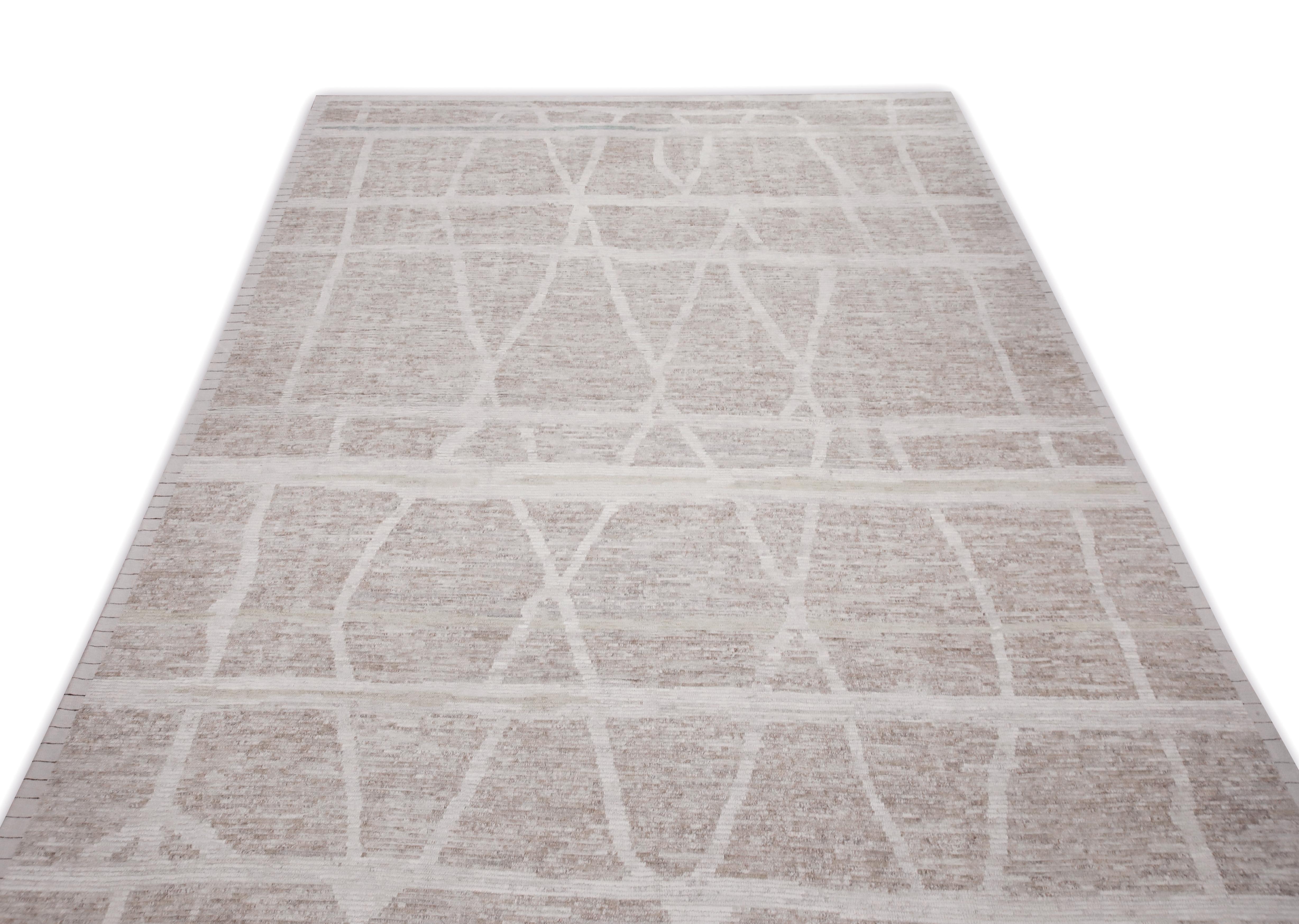 Contemporary Taupe 21st Century Modern Moroccan Style Wool Rug 10'10