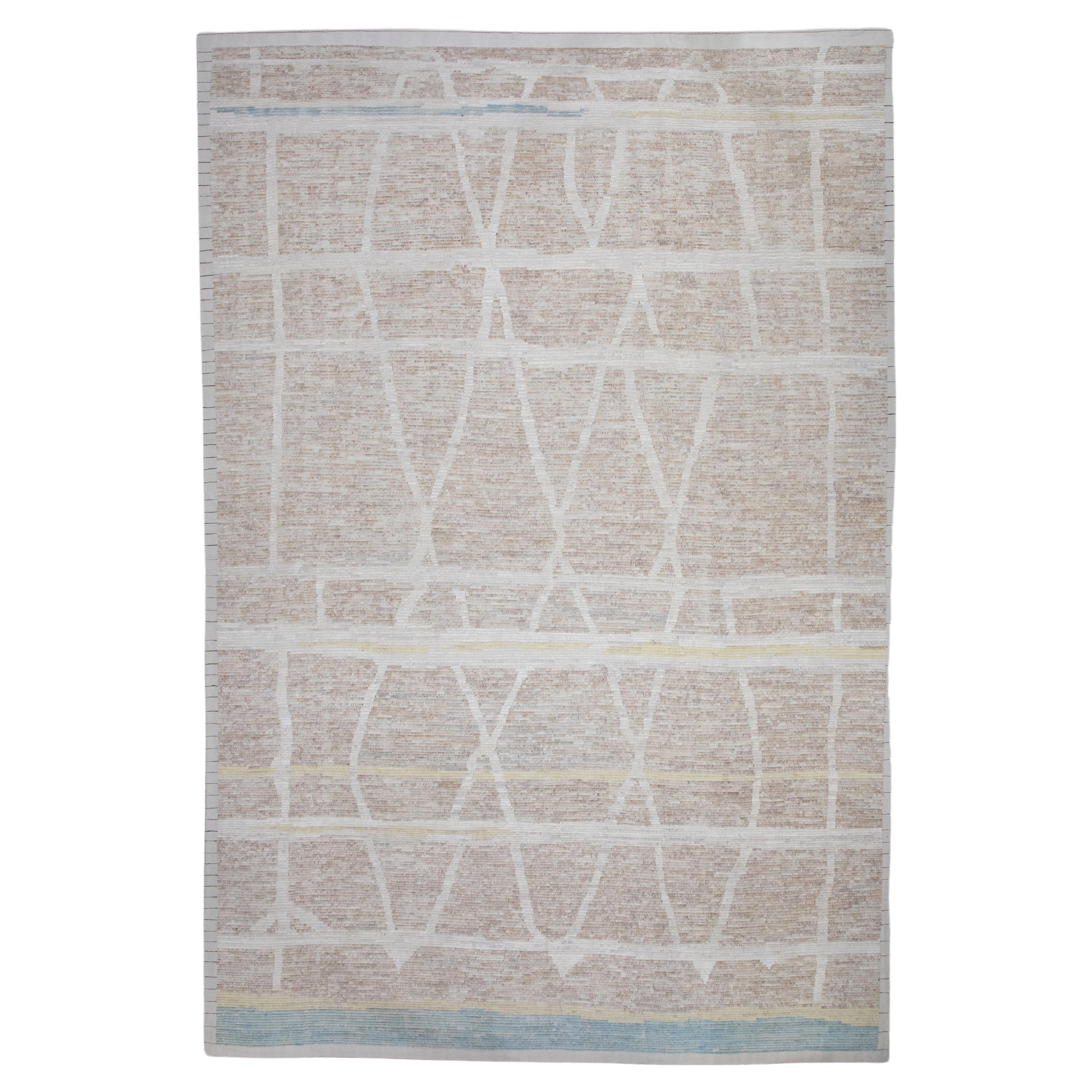 Taupe 21st Century Modern Moroccan Style Wool Rug 10'10" X 16'2" For Sale