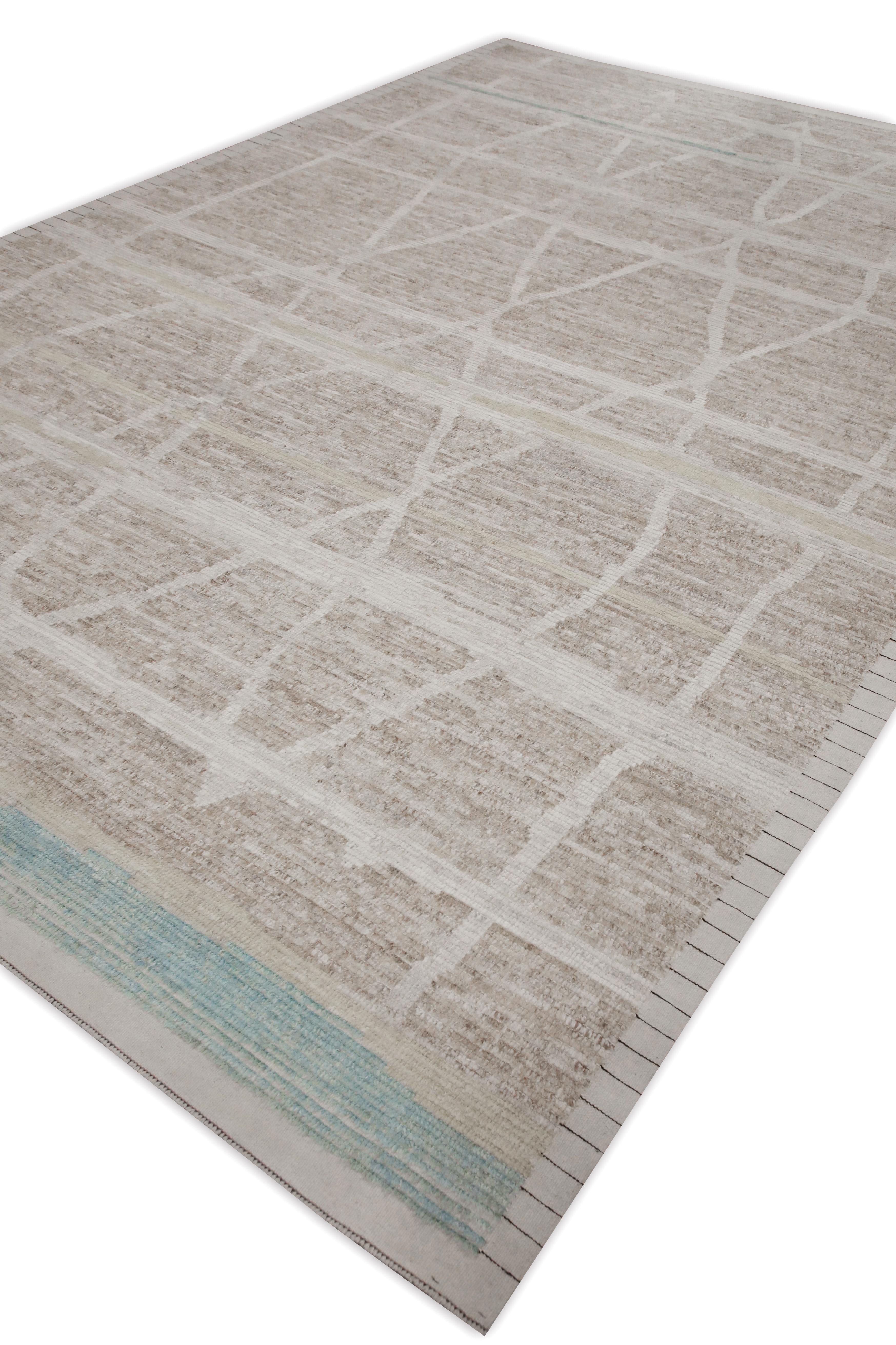 Taupe 21st Century Modern Moroccan Style Wool Rug 9'7