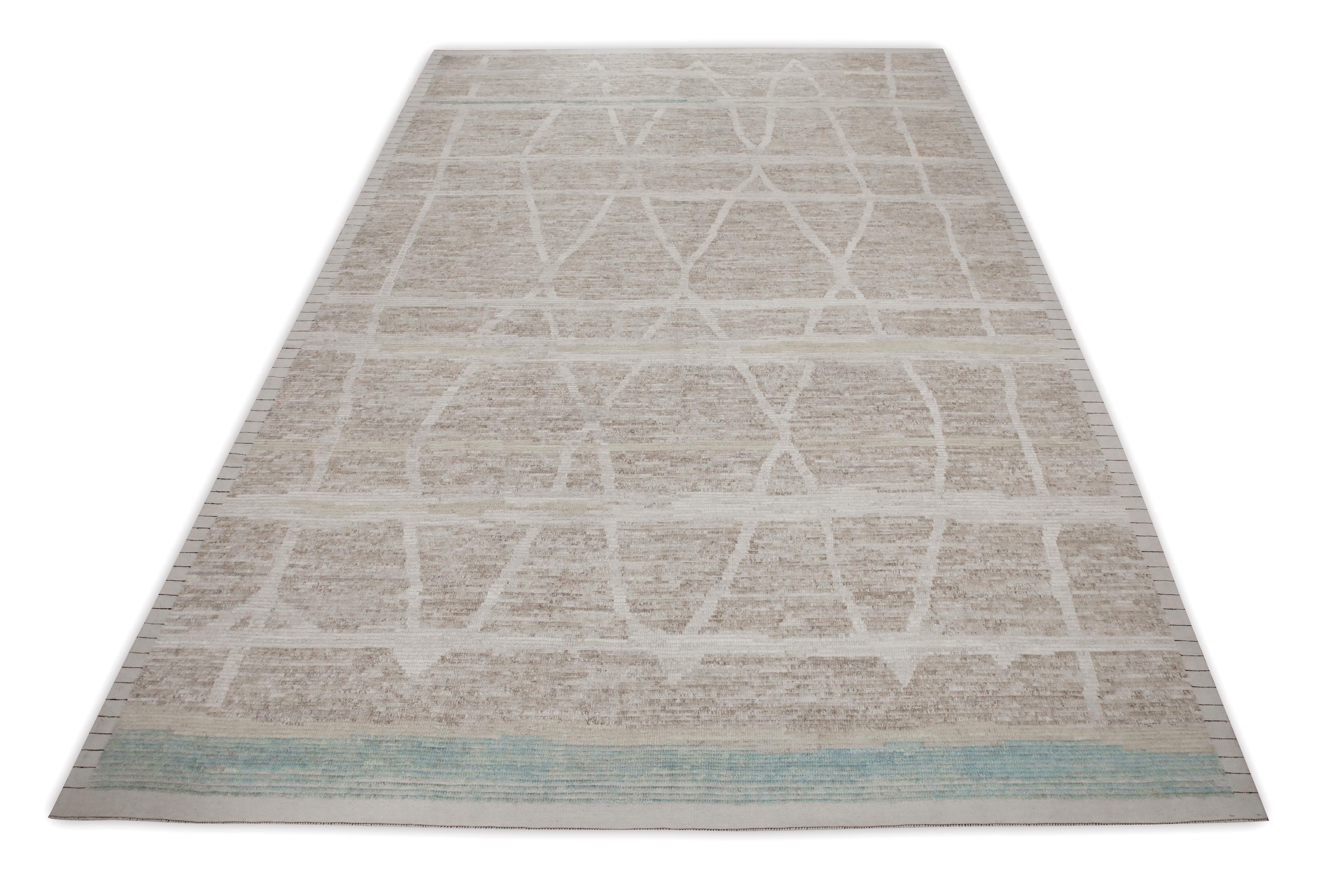 Contemporary Taupe 21st Century Modern Moroccan Style Wool Rug 9'7