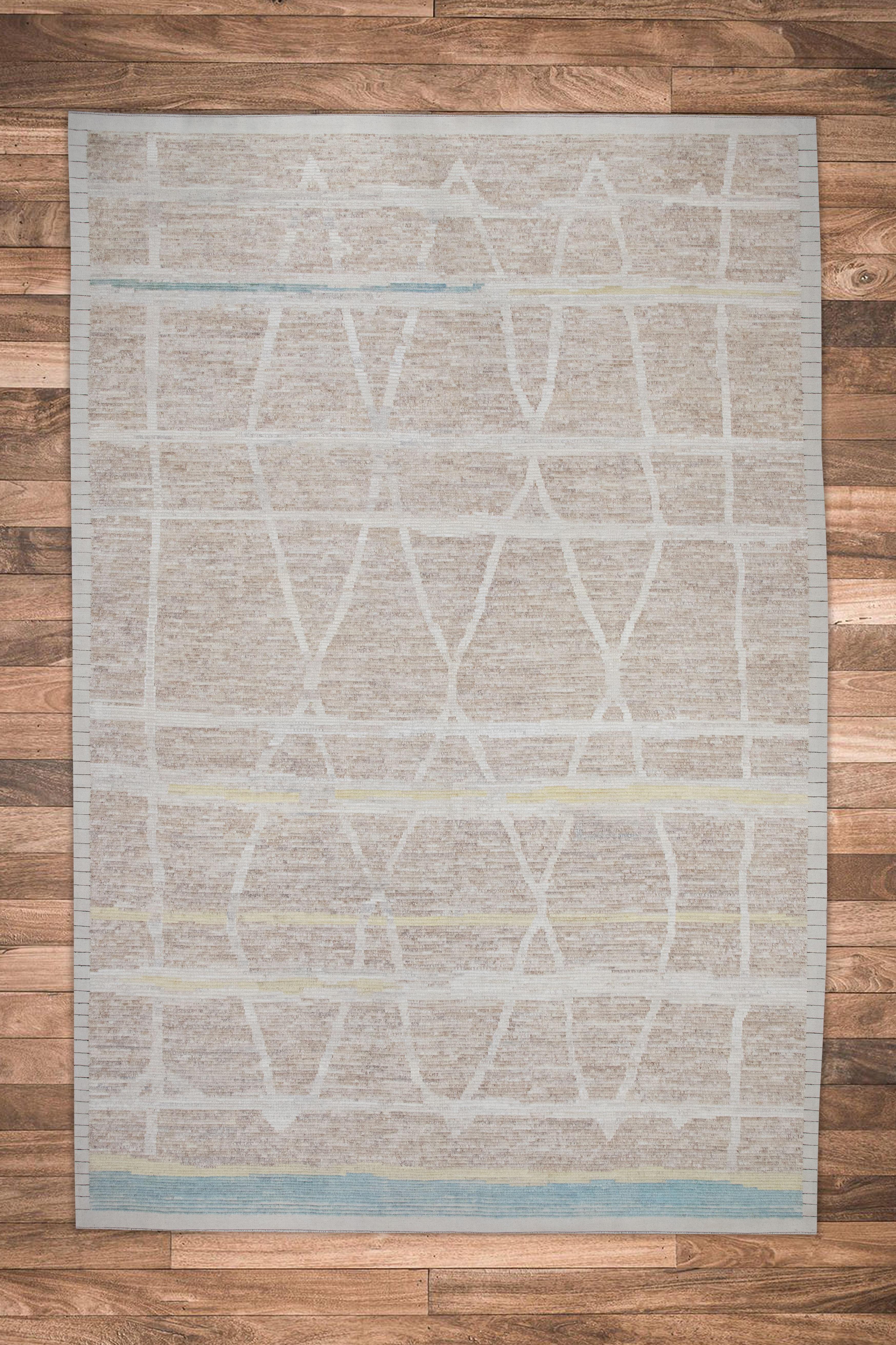 Taupe 21st Century Modern Moroccan Style Wool Rug 9'7