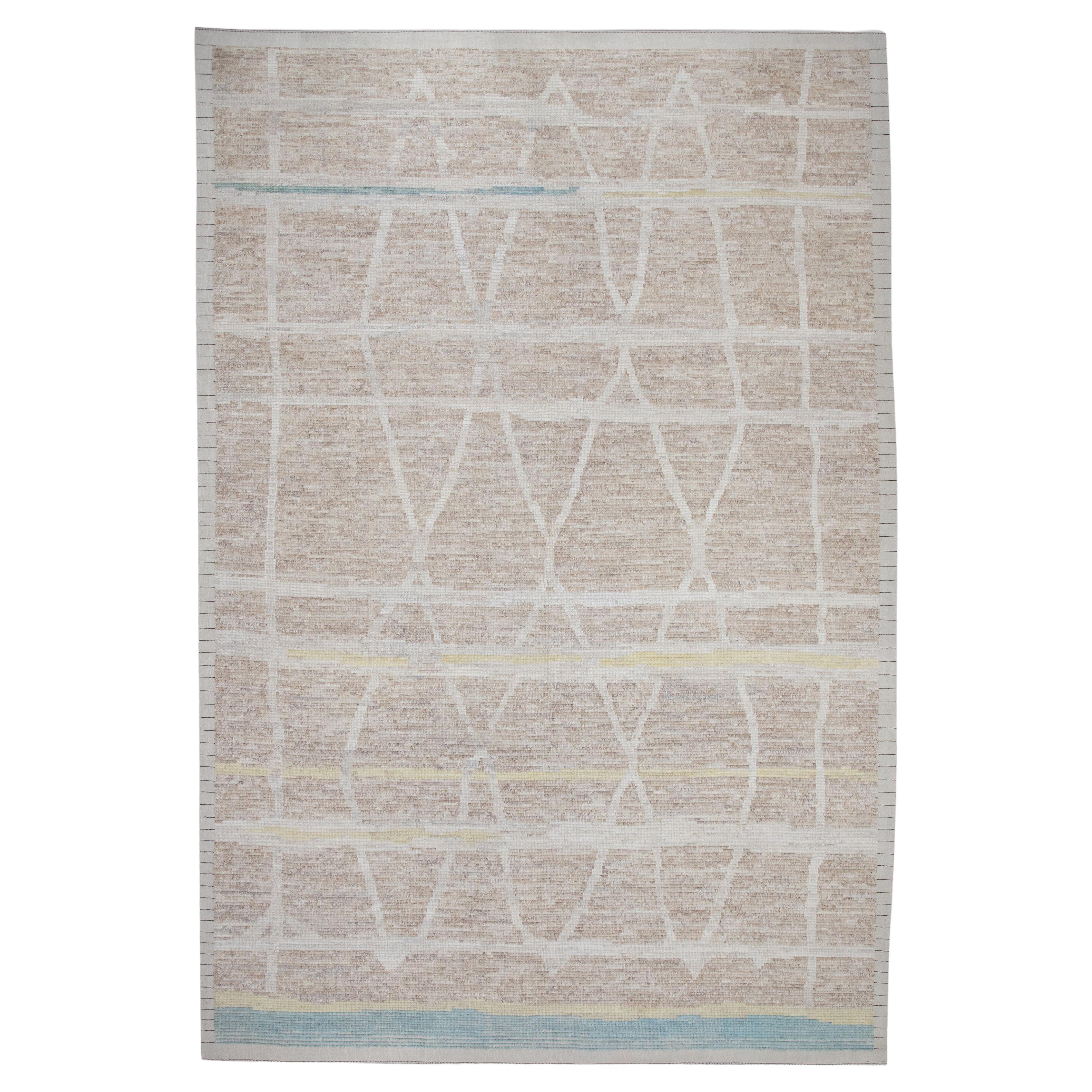 Taupe 21st Century Modern Moroccan Style Wool Rug 9'7" X 14'2" For Sale